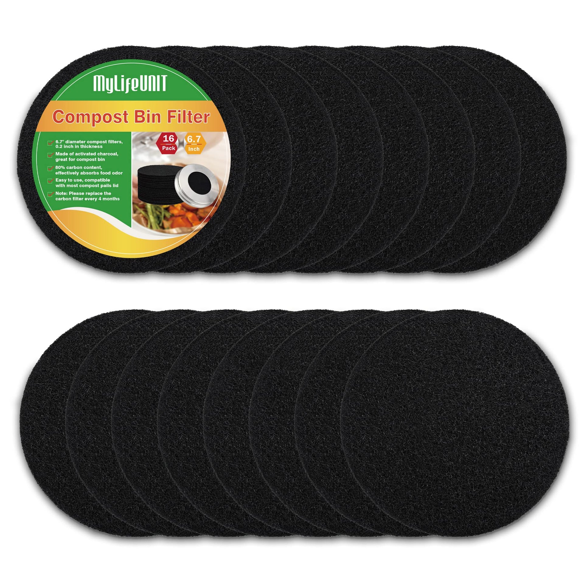 16 Pack Charcoal Filter for Compost Bin Kitchen (16 Count)