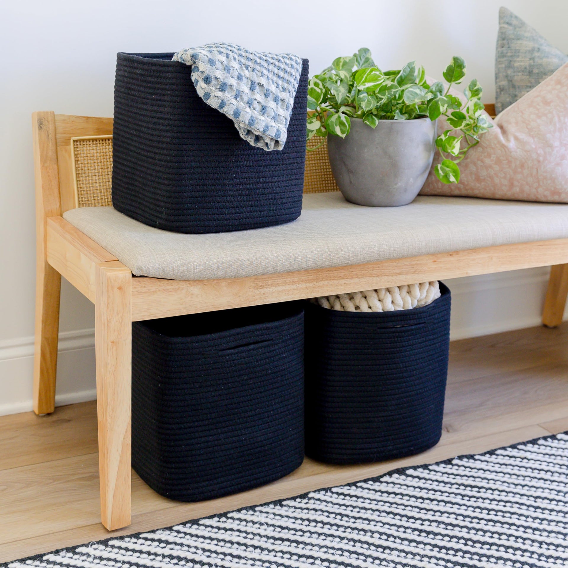 Storage Cubes 11 Inch Cotton Rope Woven Baskets for Organizing (3 Count)