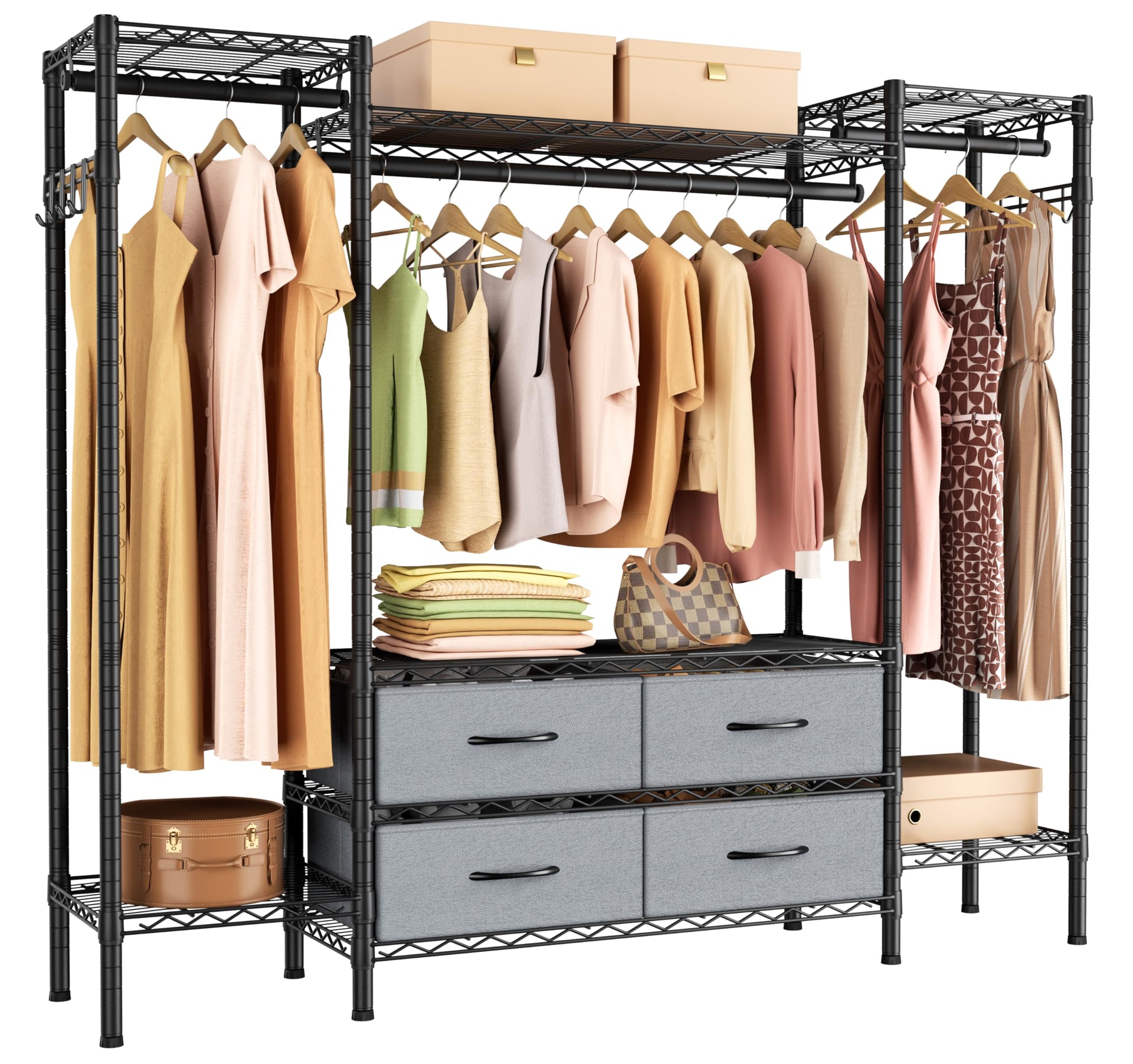 Heavy Duty Clothes Rack Metal Wardrobe with Adjustable Wire Shelves