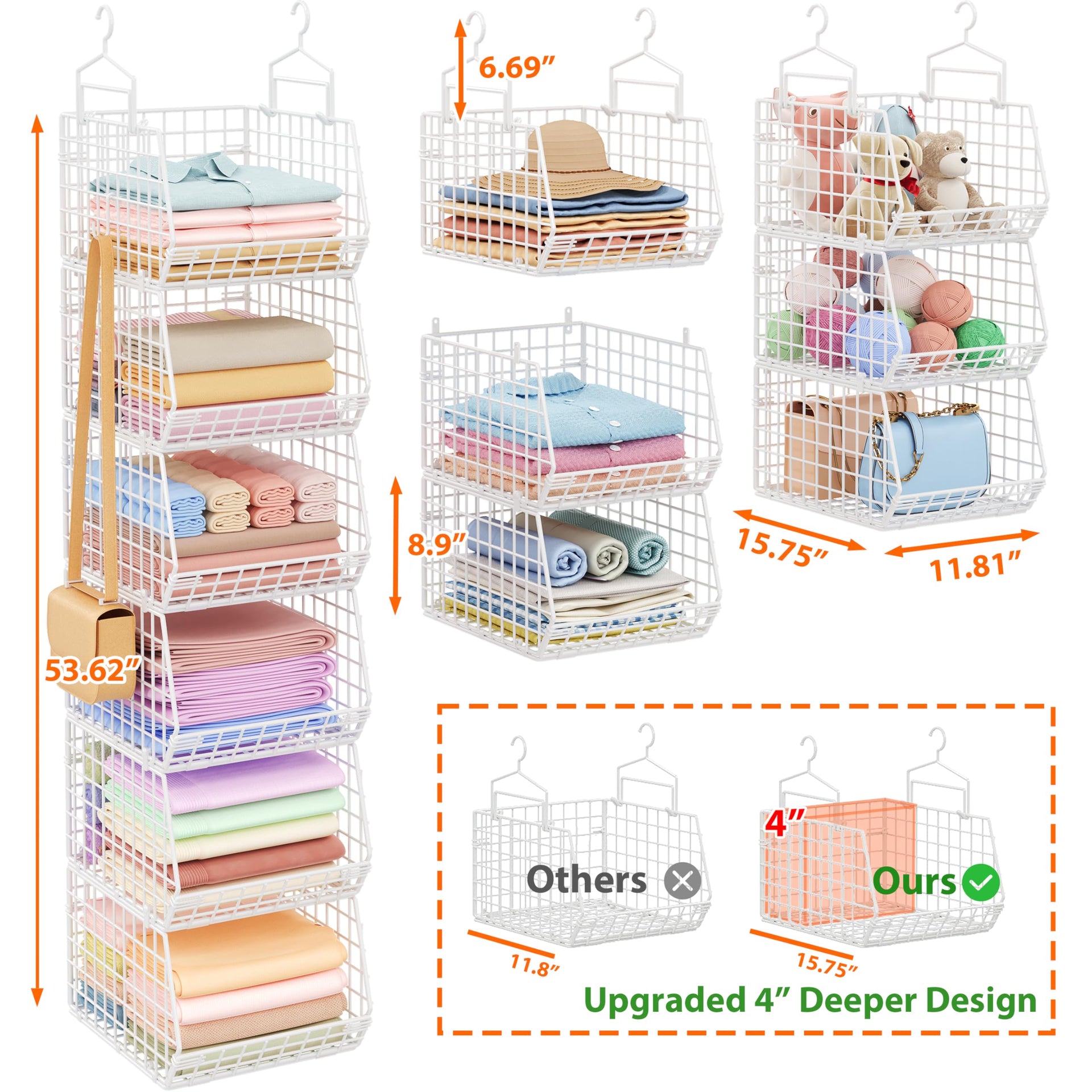 6 Tier Extended Depth Hanging Closet Organizer