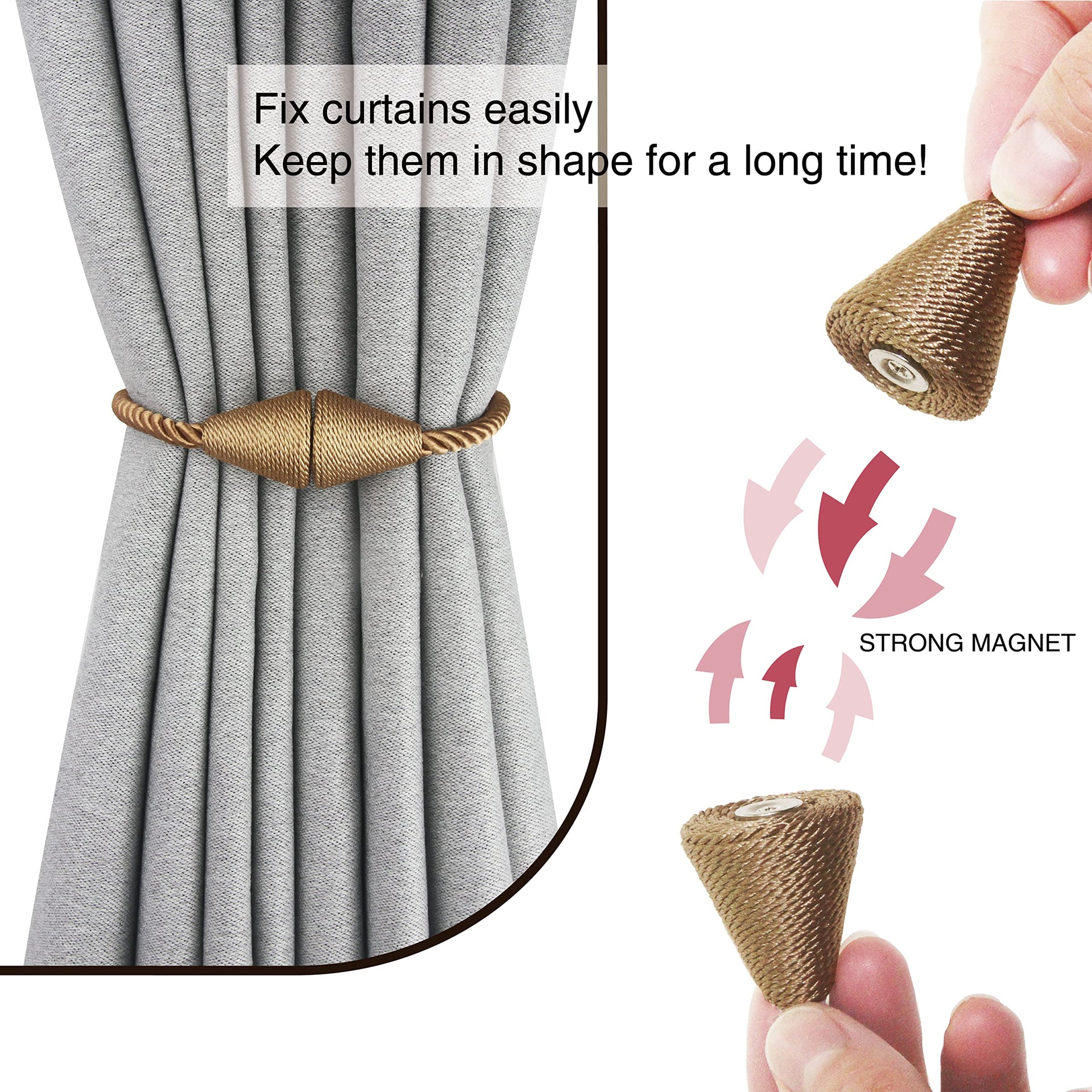 6 Pack Magnetic Curtain Tiebacks Rope Modern Handmade Curtain Tie Backs Decorative Drapes Weave Holdbacks for Window Décor