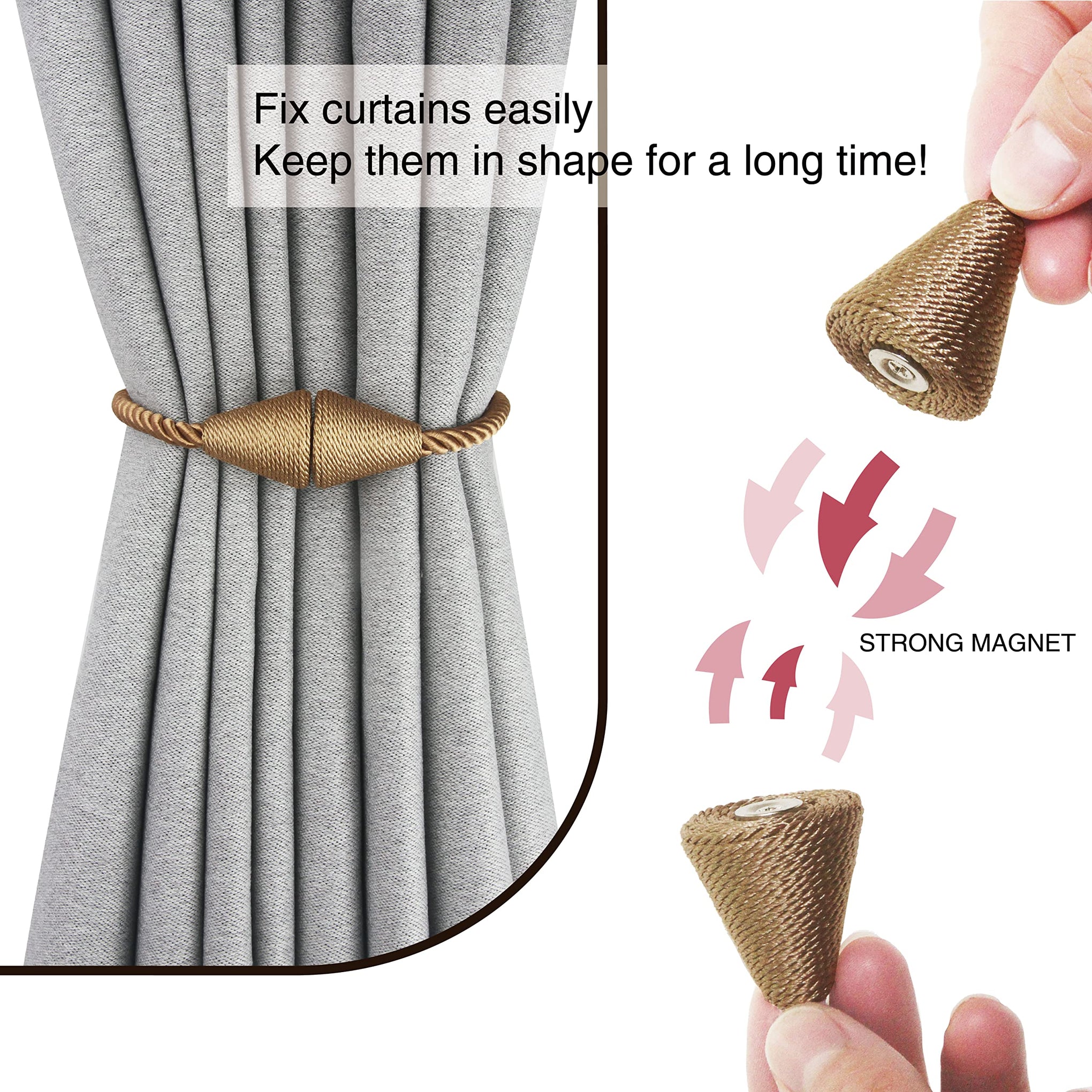 6 Pack Magnetic Curtain Tiebacks Rope Modern Handmade Curtain Tie Backs Decorative Drapes Weave Holdbacks for Window Décor