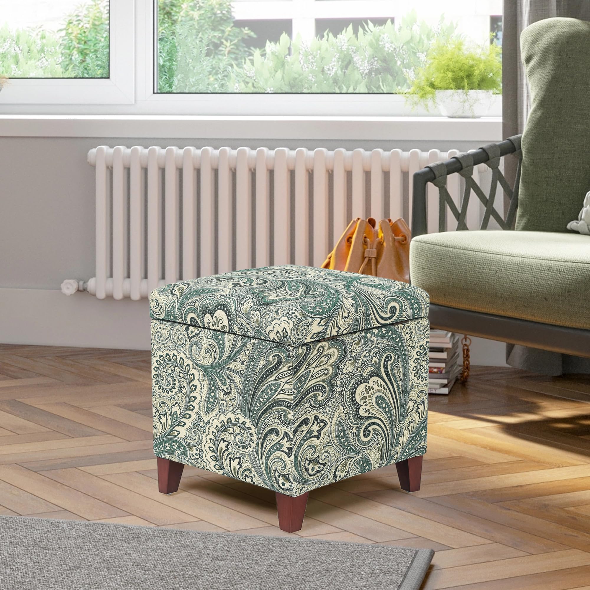 18" Cube Storage Ottoman in Blue Paisley