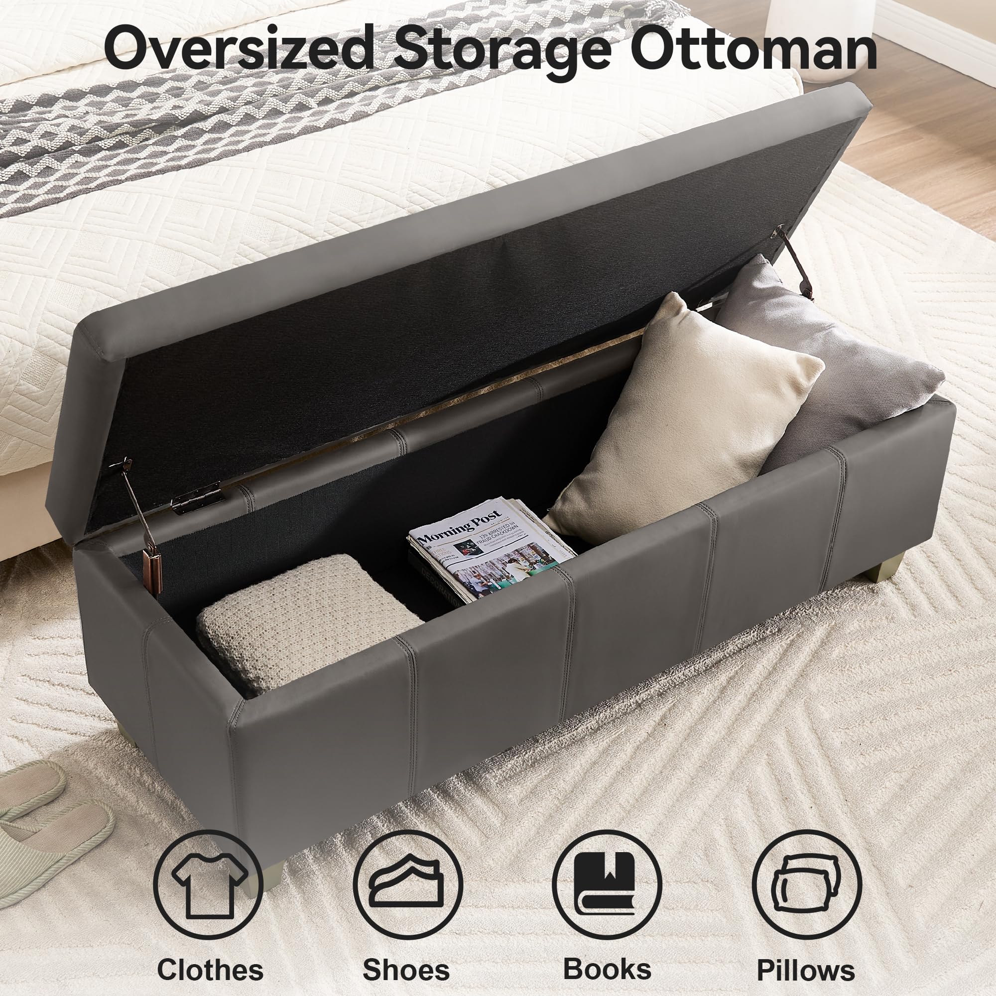 51" Faux Leather Storage Ottoman