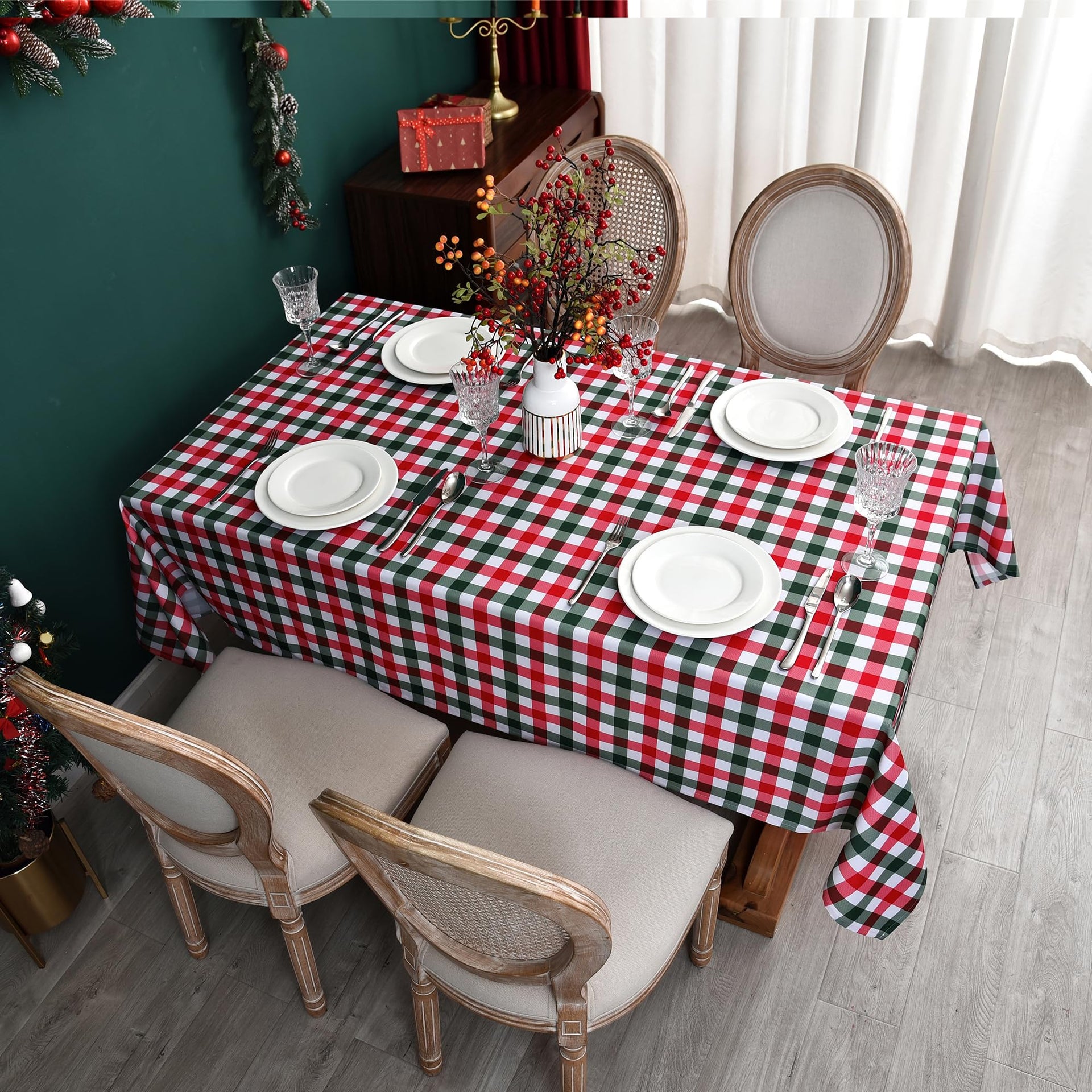 Red Gingham Christmas Plaid Tablecloth