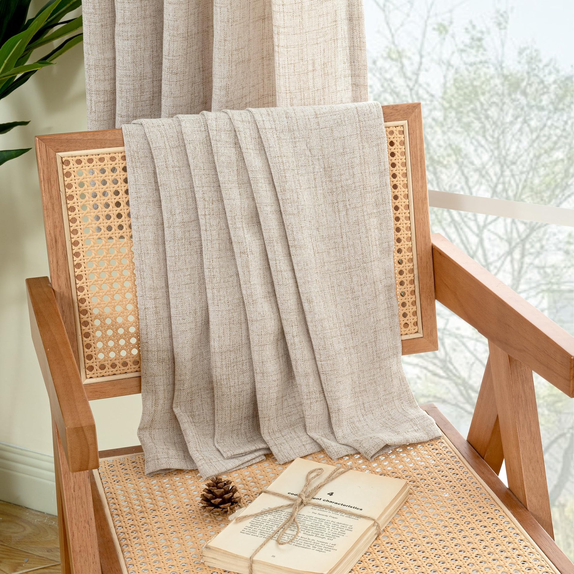 Linen Semi Sheer Curtains 78 Inch Length for Living Room (2 Count)