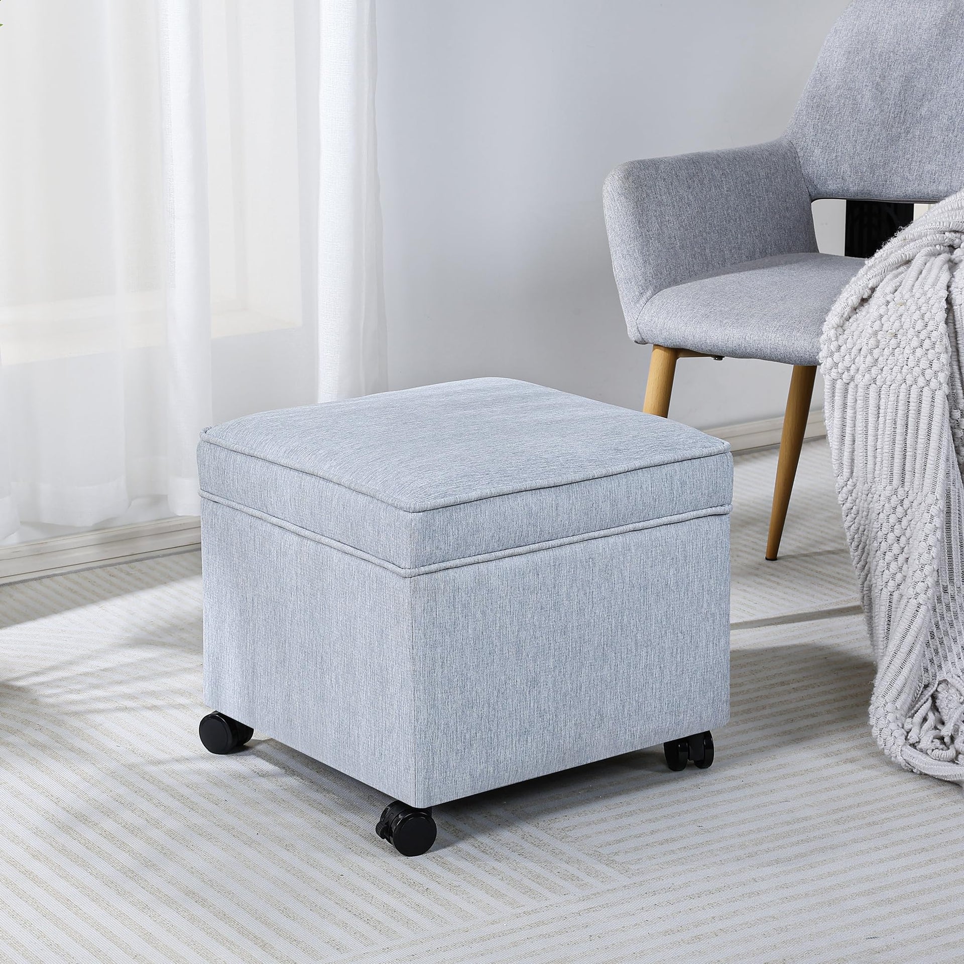 17.5 inch Square Storage Ottoman with Wheels & Flip Top Lid