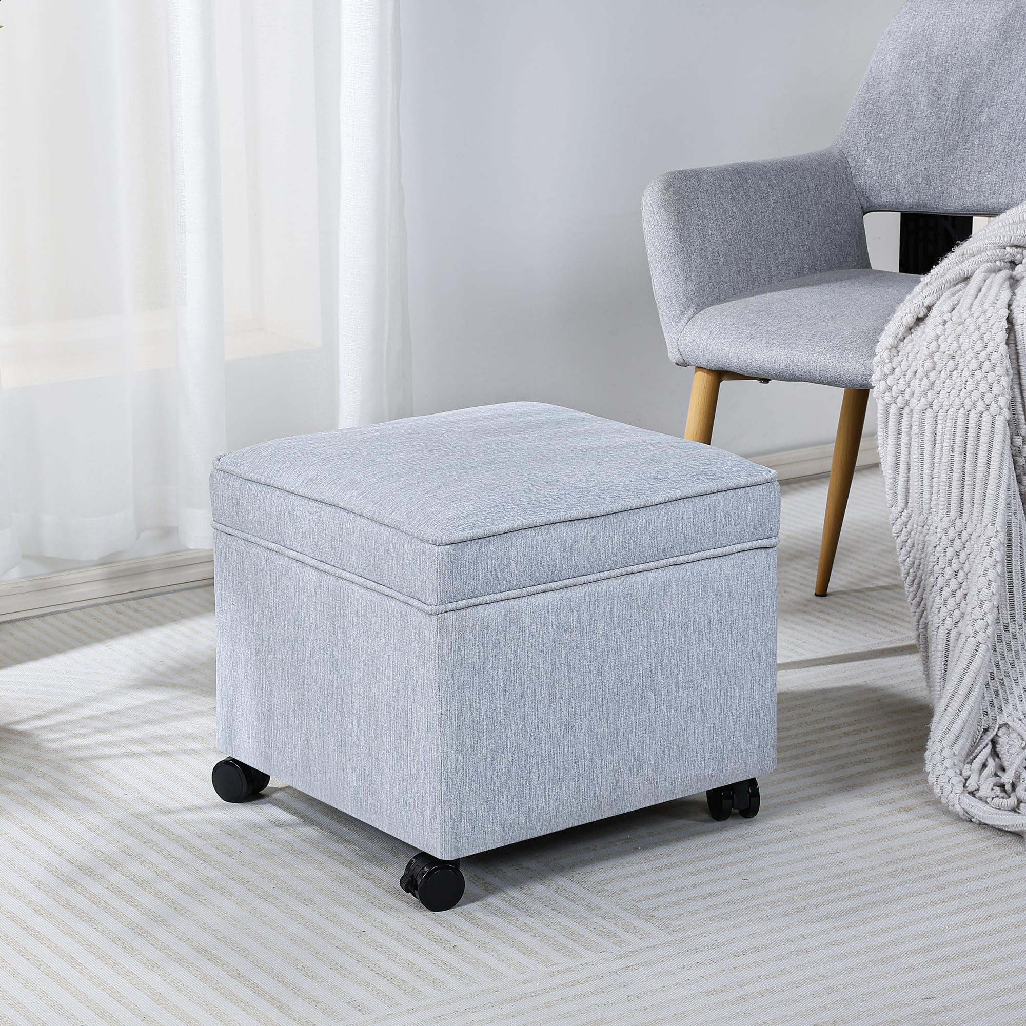 17.5 inch Square Storage Ottoman with Wheels & Flip Top Lid