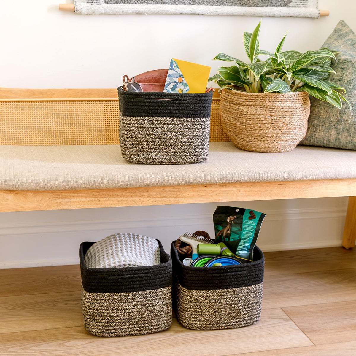Storage Cubes 9”x9”x7”Cotton Rope Woven Baskets for Organizing 3 (3 Count)