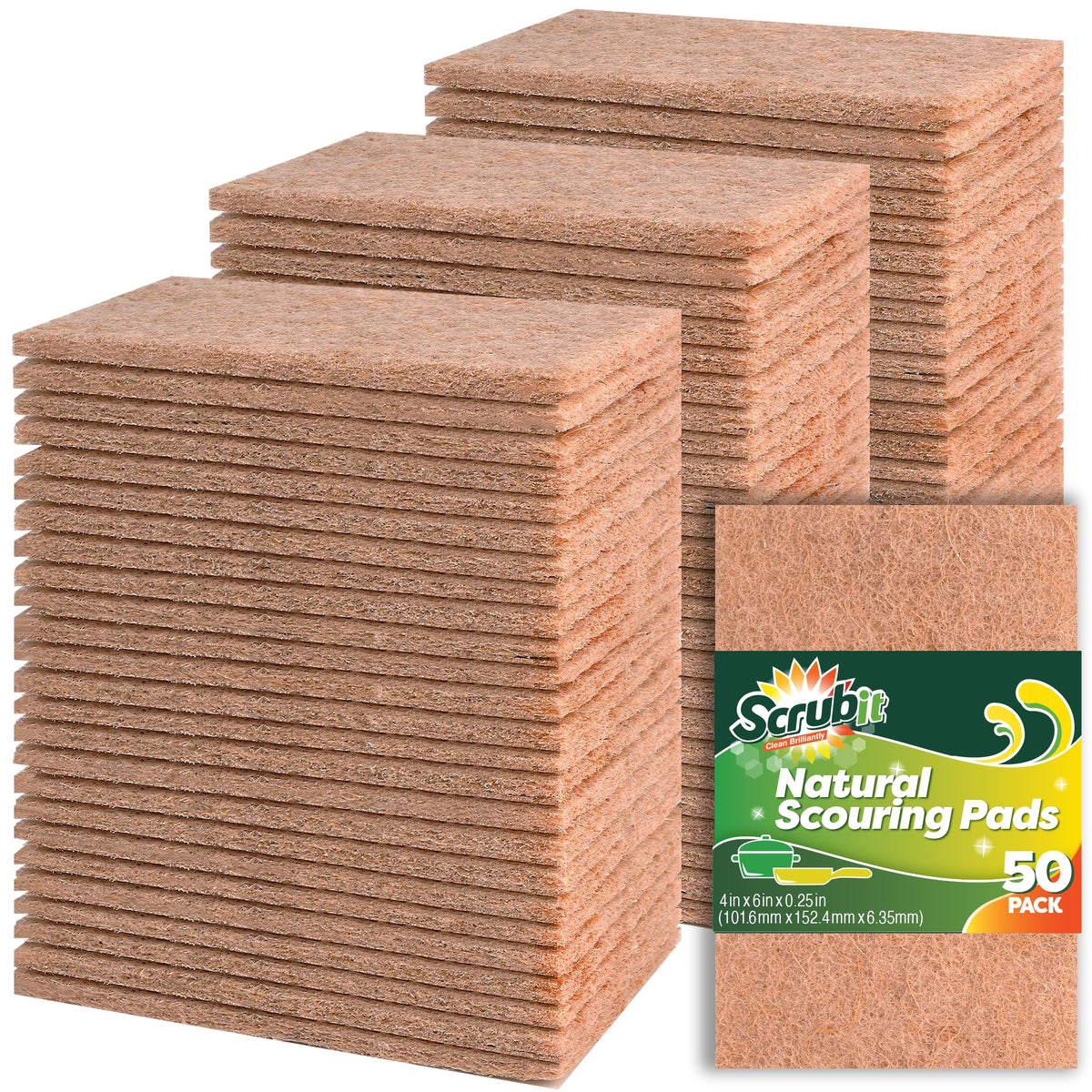 50 Pack Natural Scouring Pads (8 Ounce)