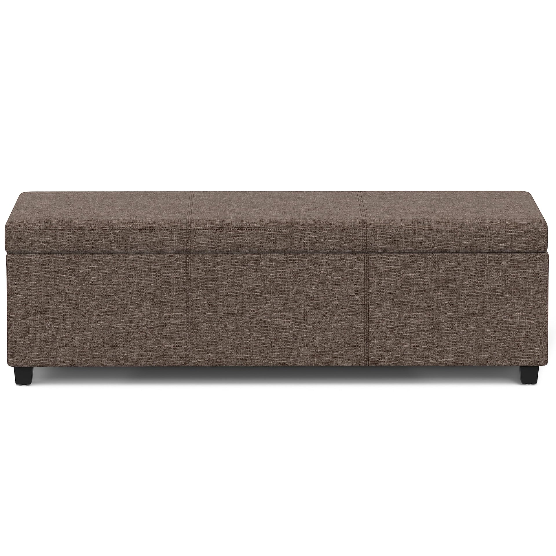 Avalon 54" Wide Linen Look Fabric Storage Ottoman in Fawn Brown