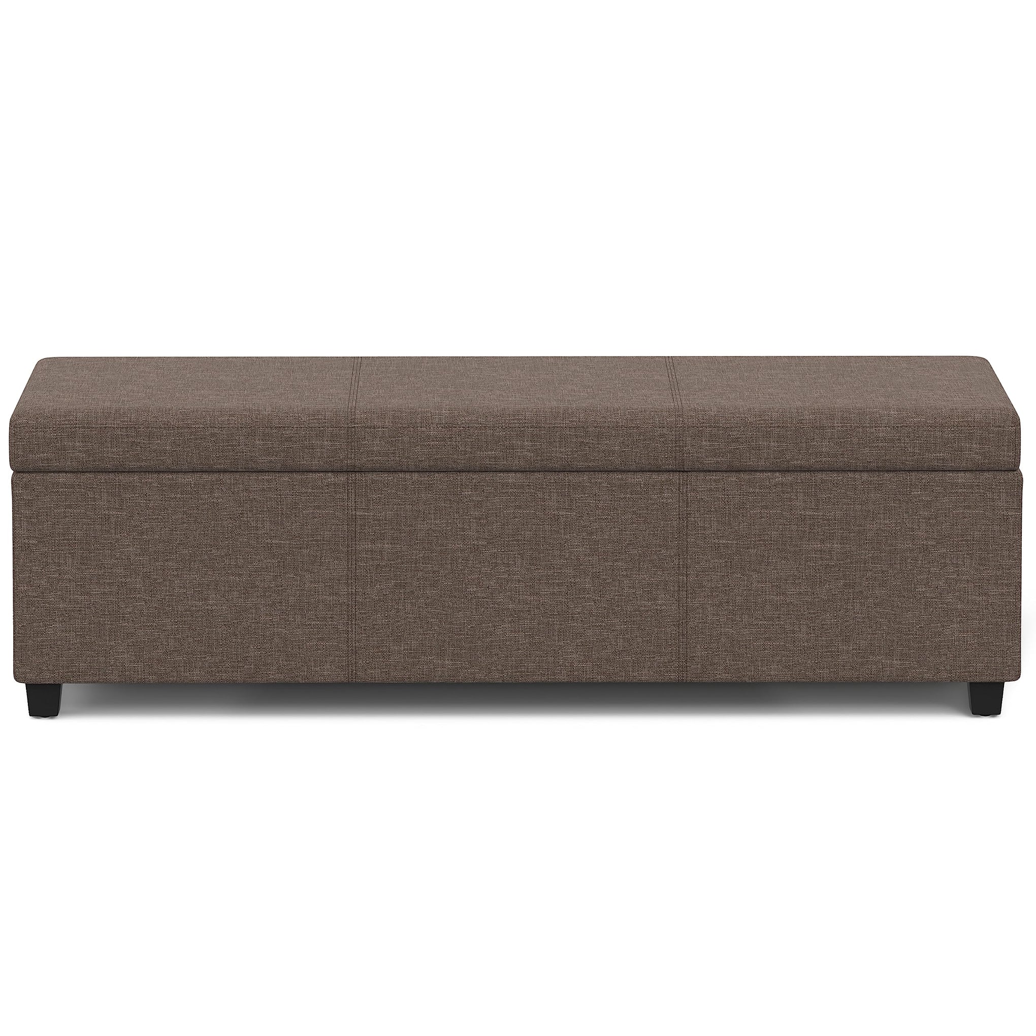 Avalon 54" Wide Linen Look Fabric Storage Ottoman in Fawn Brown
