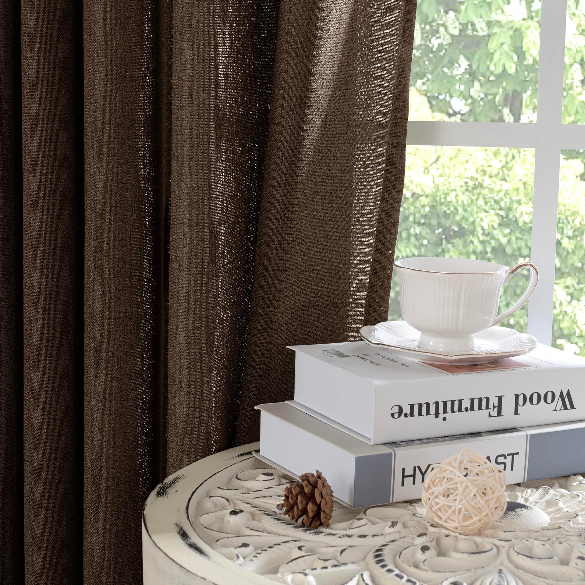 Brown Linen Curtains 40 Inch Length for Small Window (2 Count)