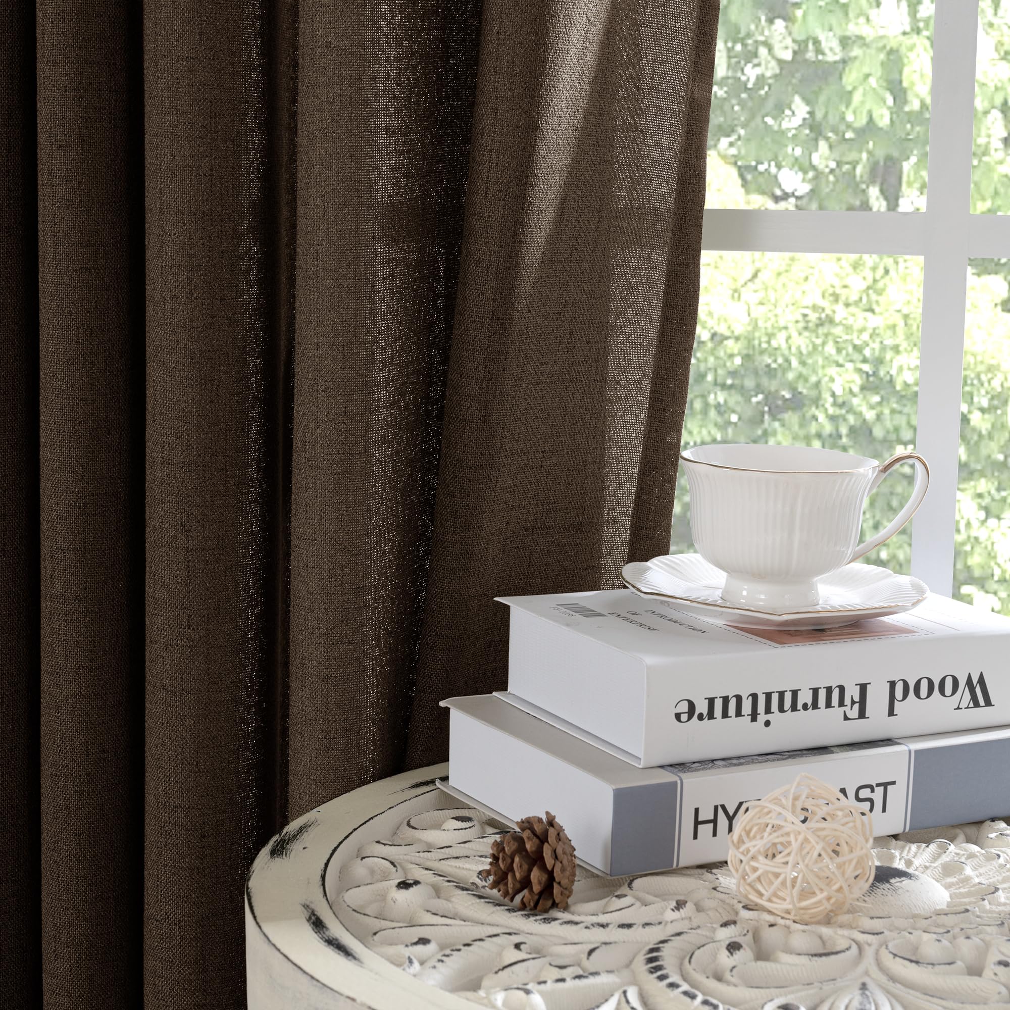 Brown Linen Curtains 40 Inch Length for Small Window (2 Count)