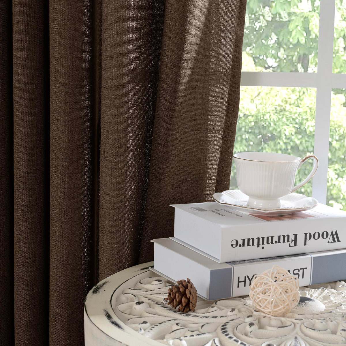 Brown Linen Curtains 36 Inches Long (2 Count)