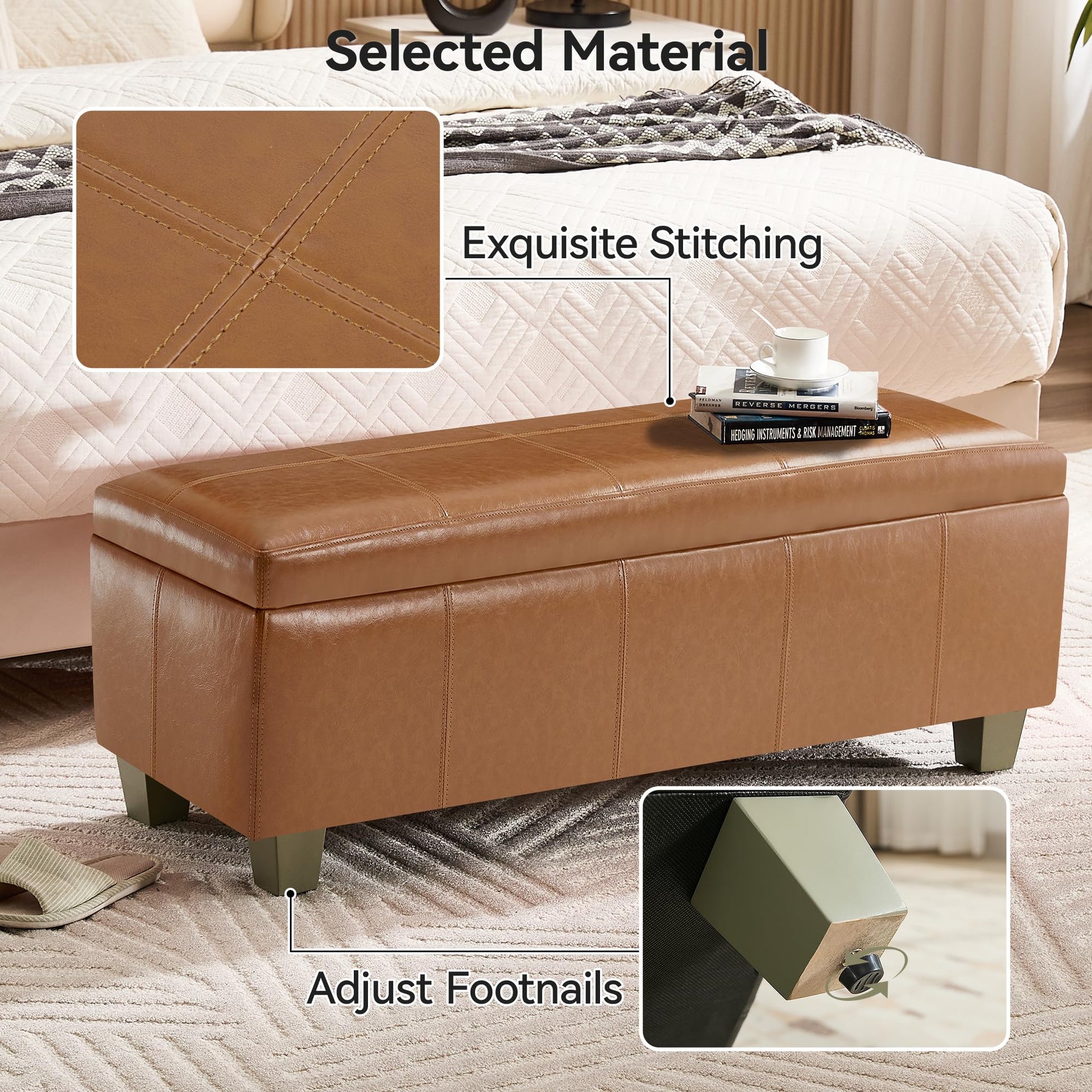 41" Faux Leather Storage Ottoman
