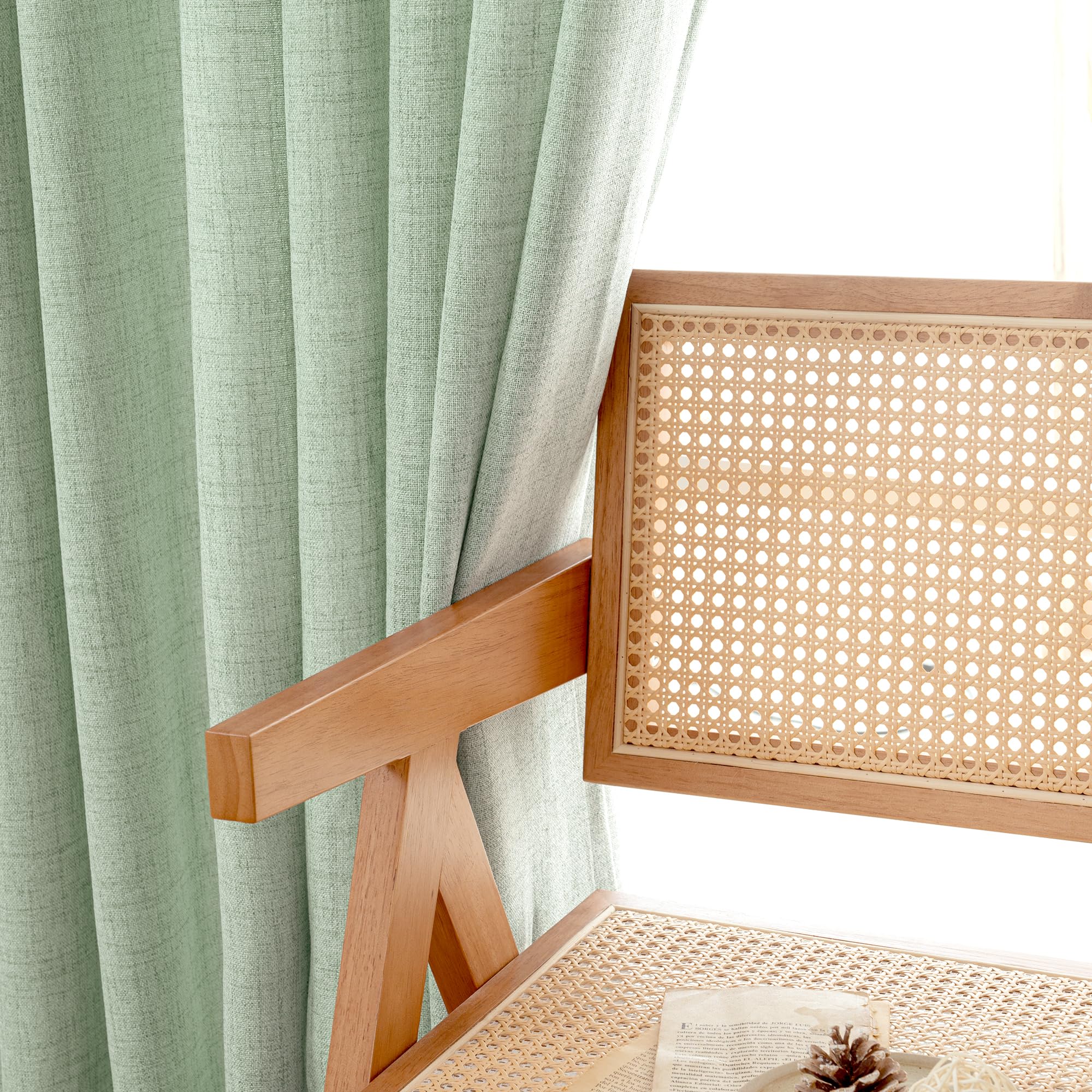 Sage Green Linen Semi Sheer Curtains 72 Inch Length 2 Panels (2 Count)