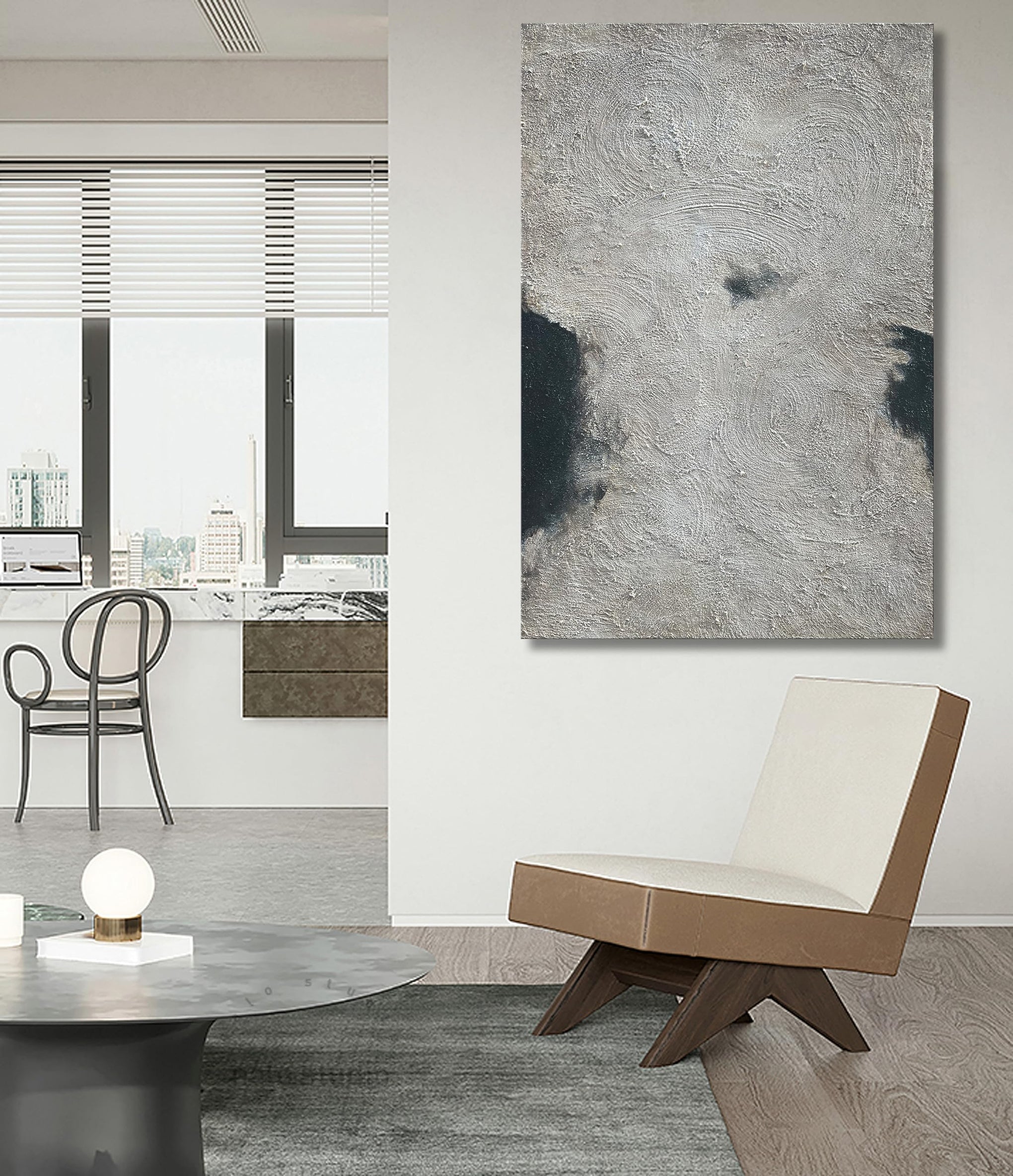 Minimalist Art Hand Painted Black and Gray Abstract Oil Painting Canvas Wall Art 36x24 Inch Home Wall Decoration