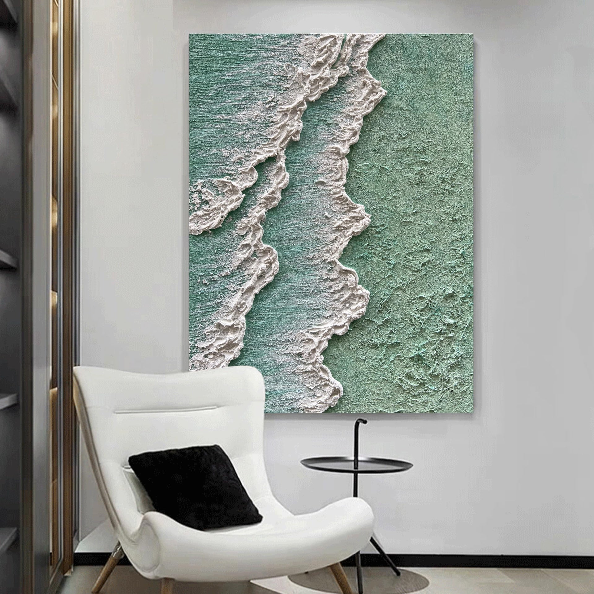 Art Hand Painted Green Thick Texture Abstract Oil Painting Hand