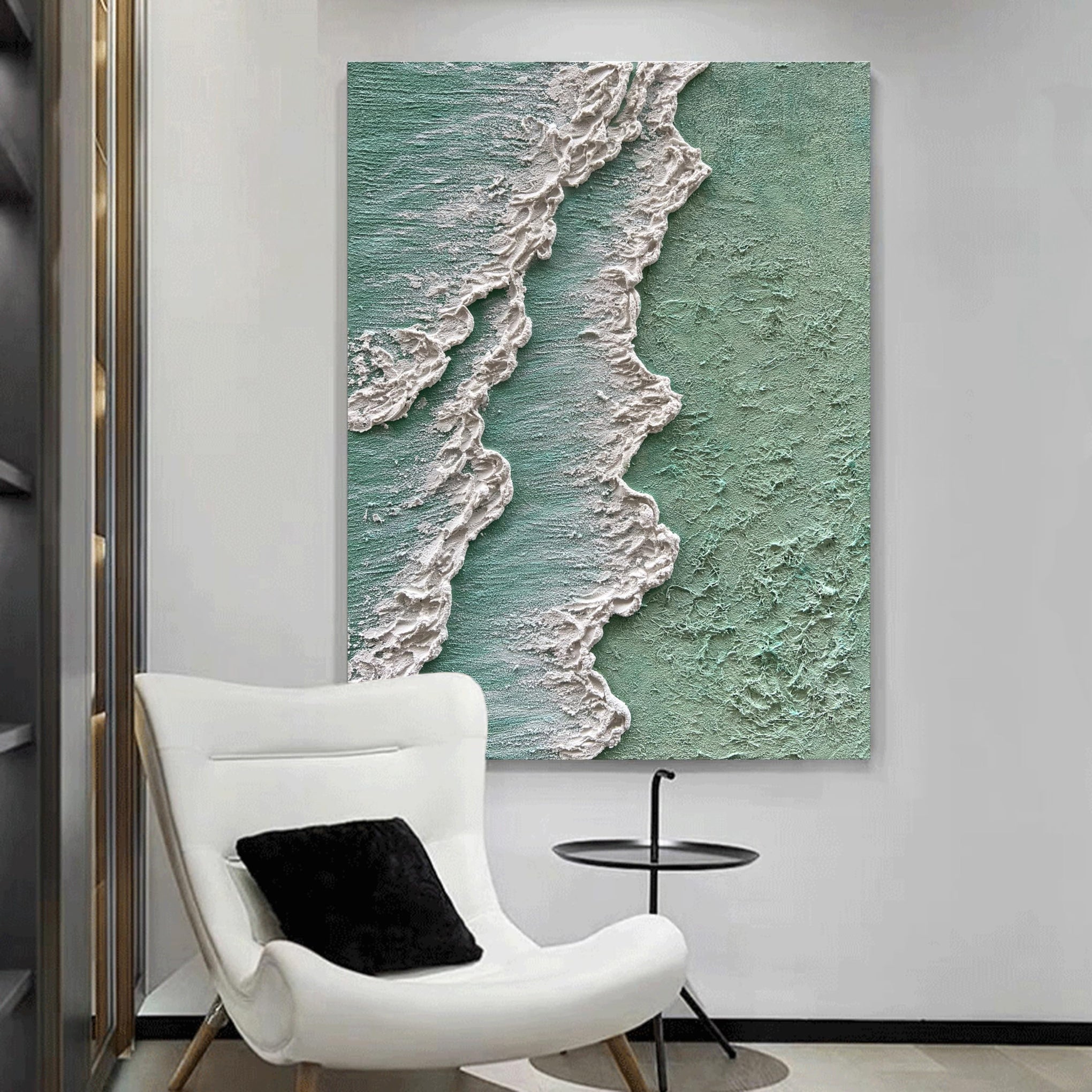 Art Hand Painted Green Thick Texture Abstract Oil Painting Hand
