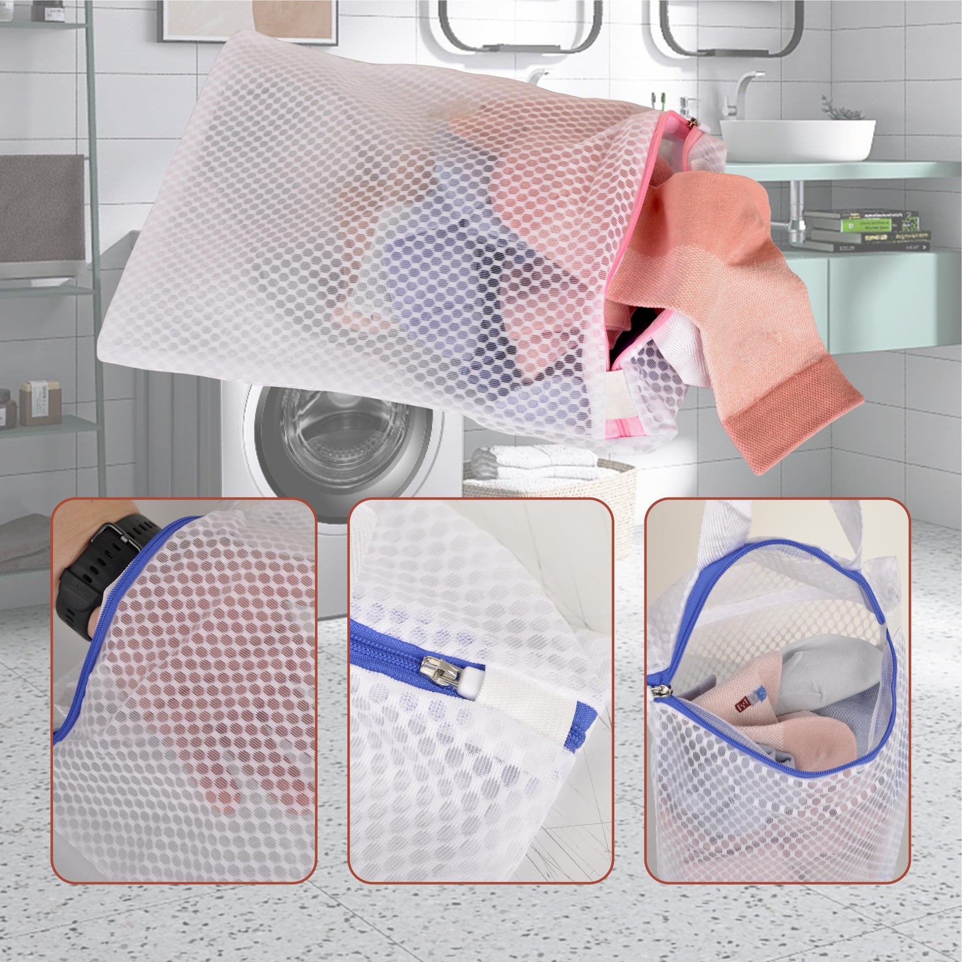3 Pack Hanging Mesh Laundry Bags with S Hooks (3 Count)