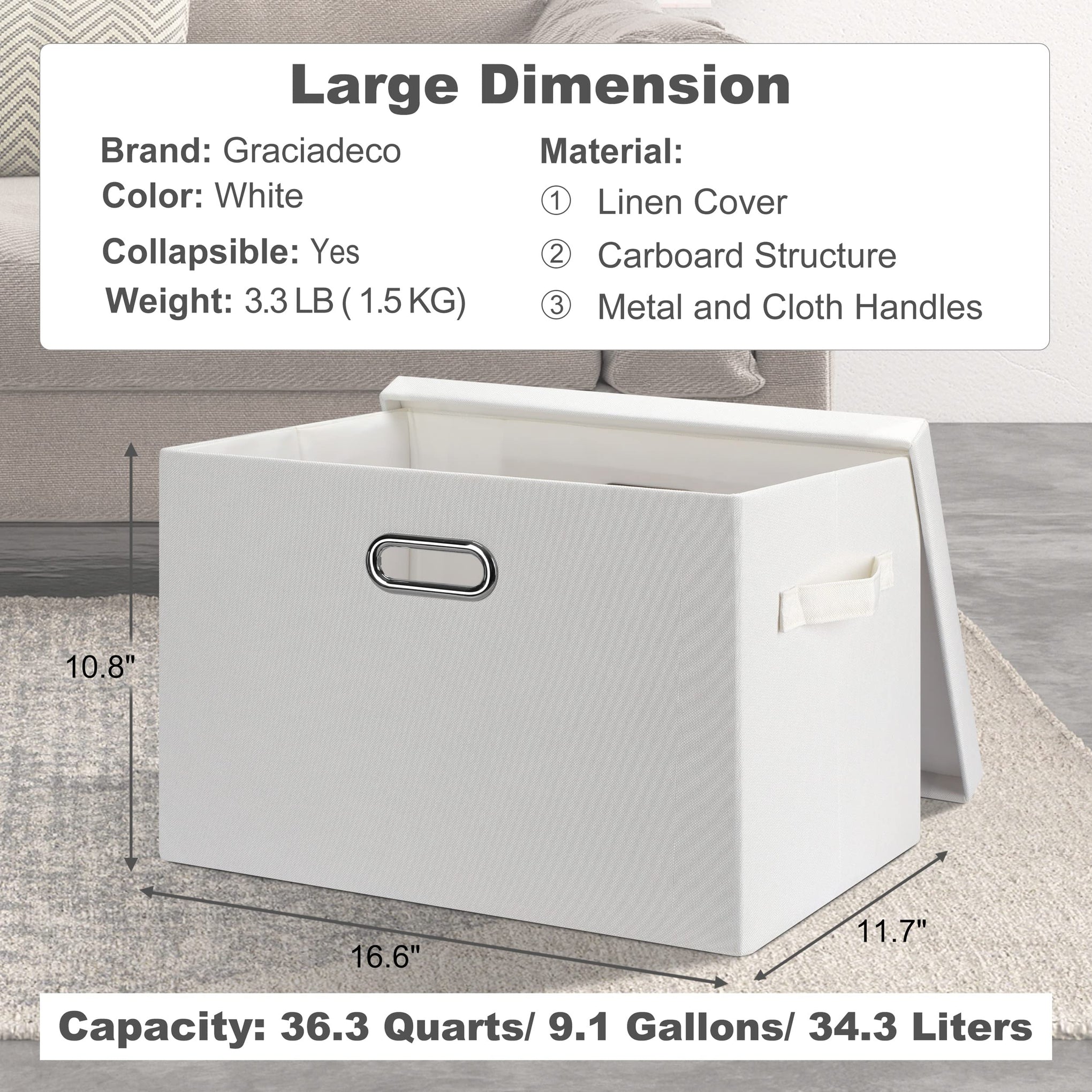 Large 17" 36 Quart Collapsible Stackable Storage Bins with Lids