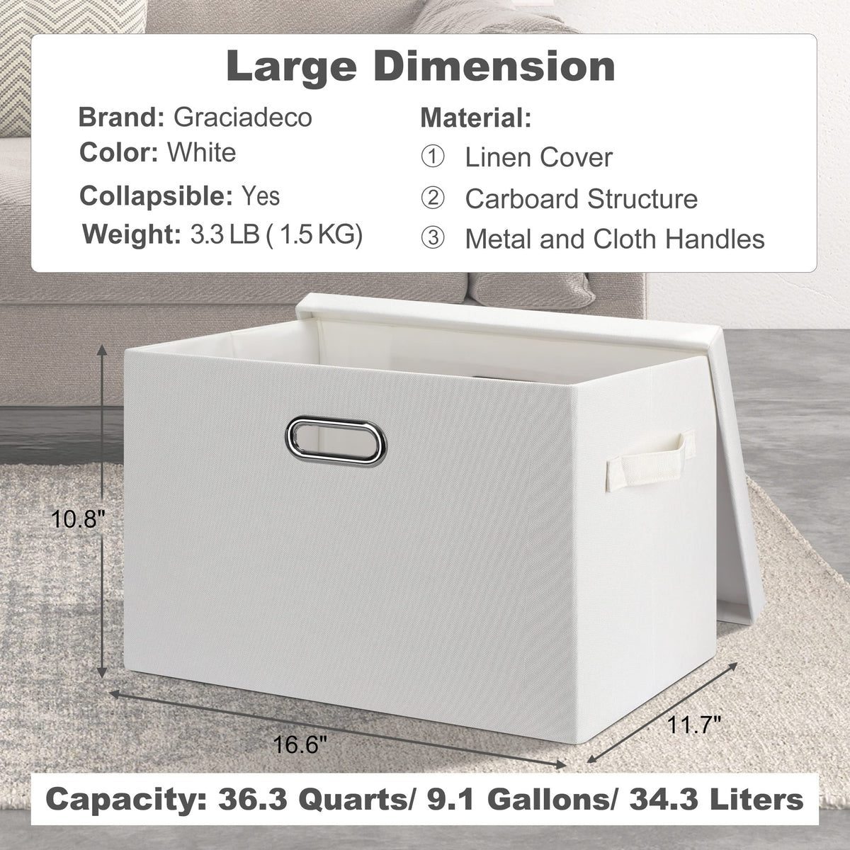 Large 17" 36 Quart Collapsible Stackable Storage Bins with Lids (5 Count)