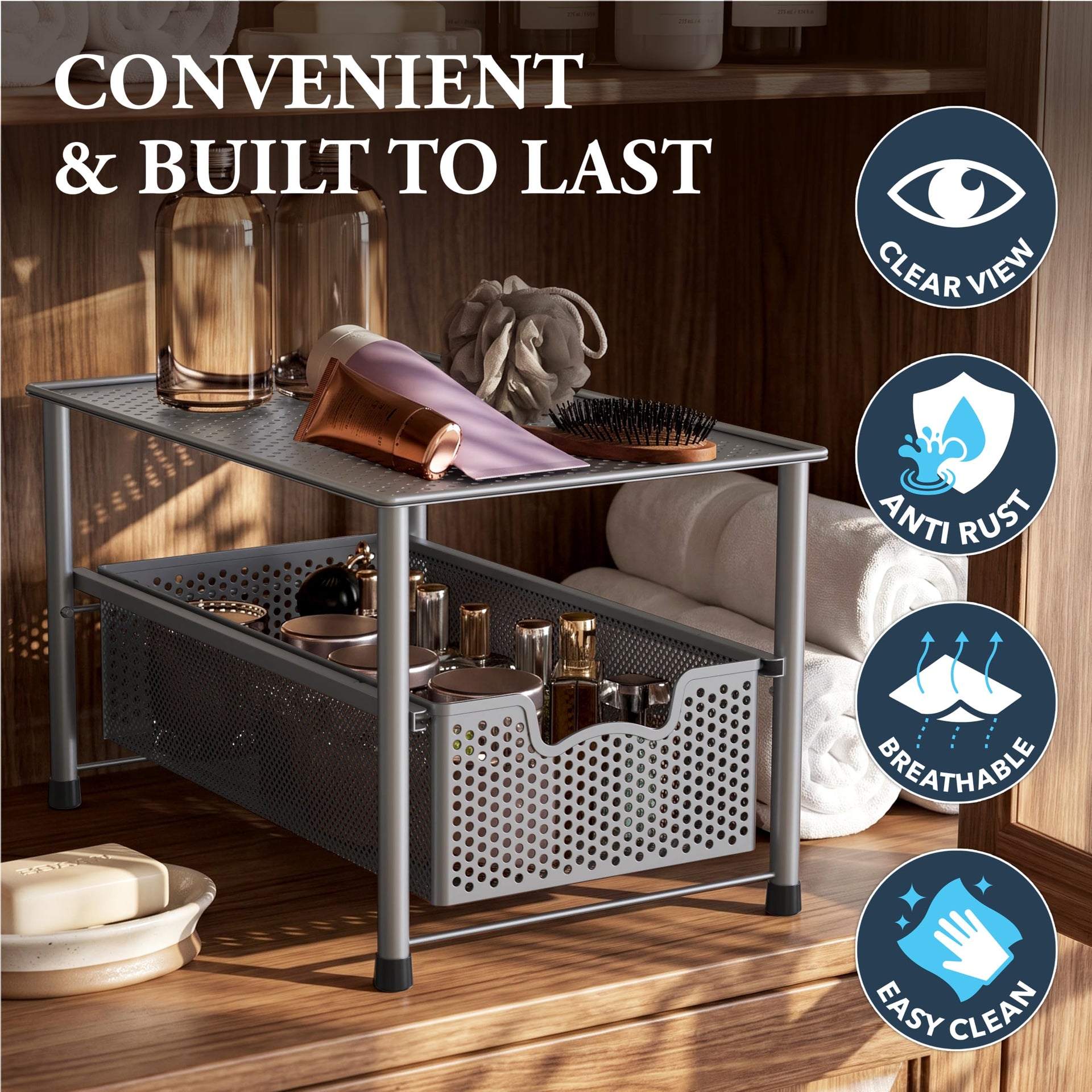 Stackable Under Sink Sliding Basket Drawer
