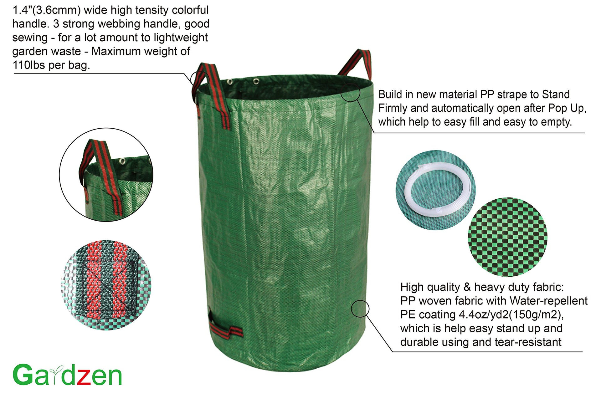 3 Pack 32 Gallon Garden Waste Bags Reusable Heavy Duty (3 Count)