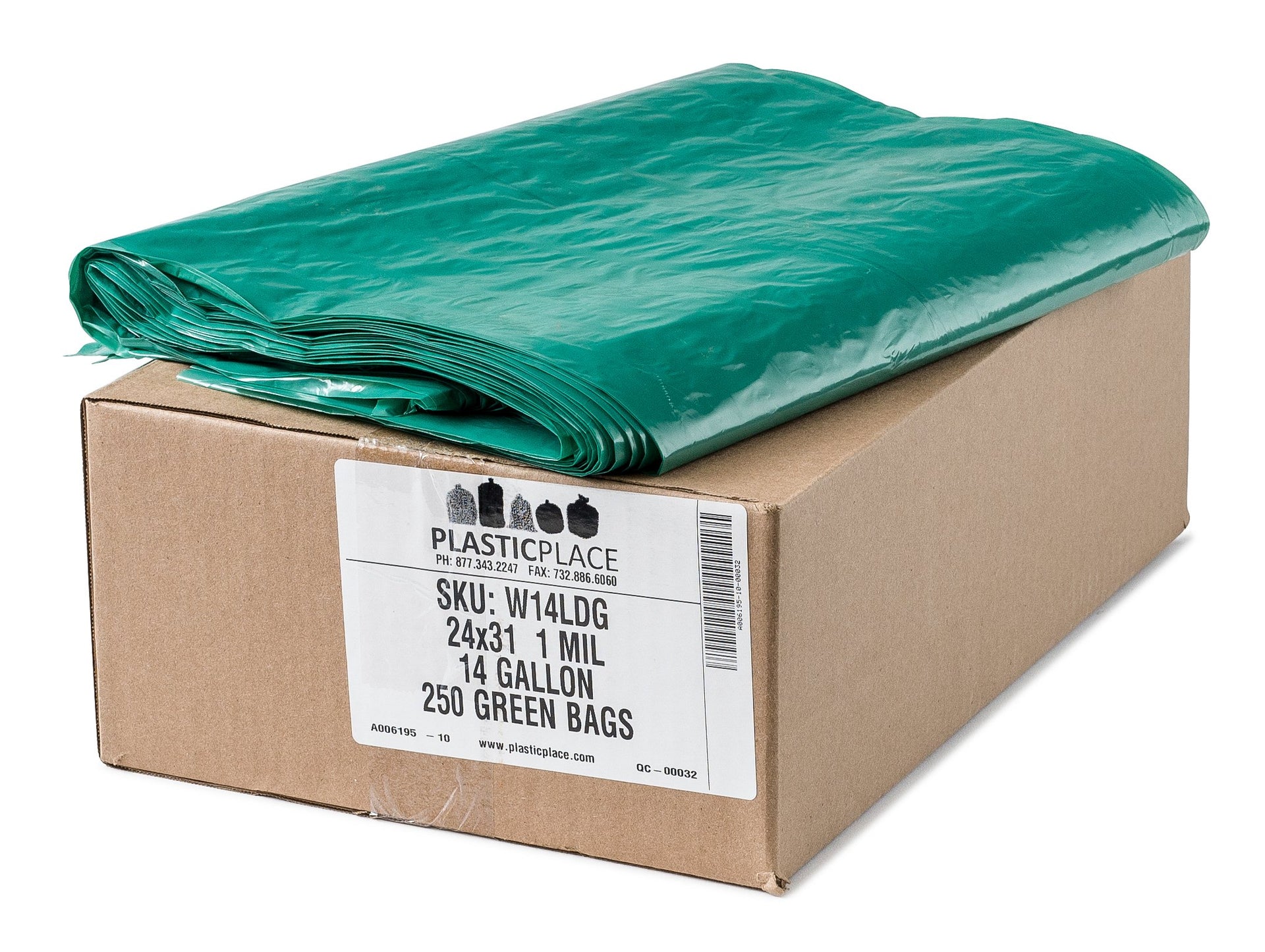 12 16 Gallon Trash Bags │ 1.0 Mil │ Green Garbage Can Liners │ 24” x 31” (250 Count)