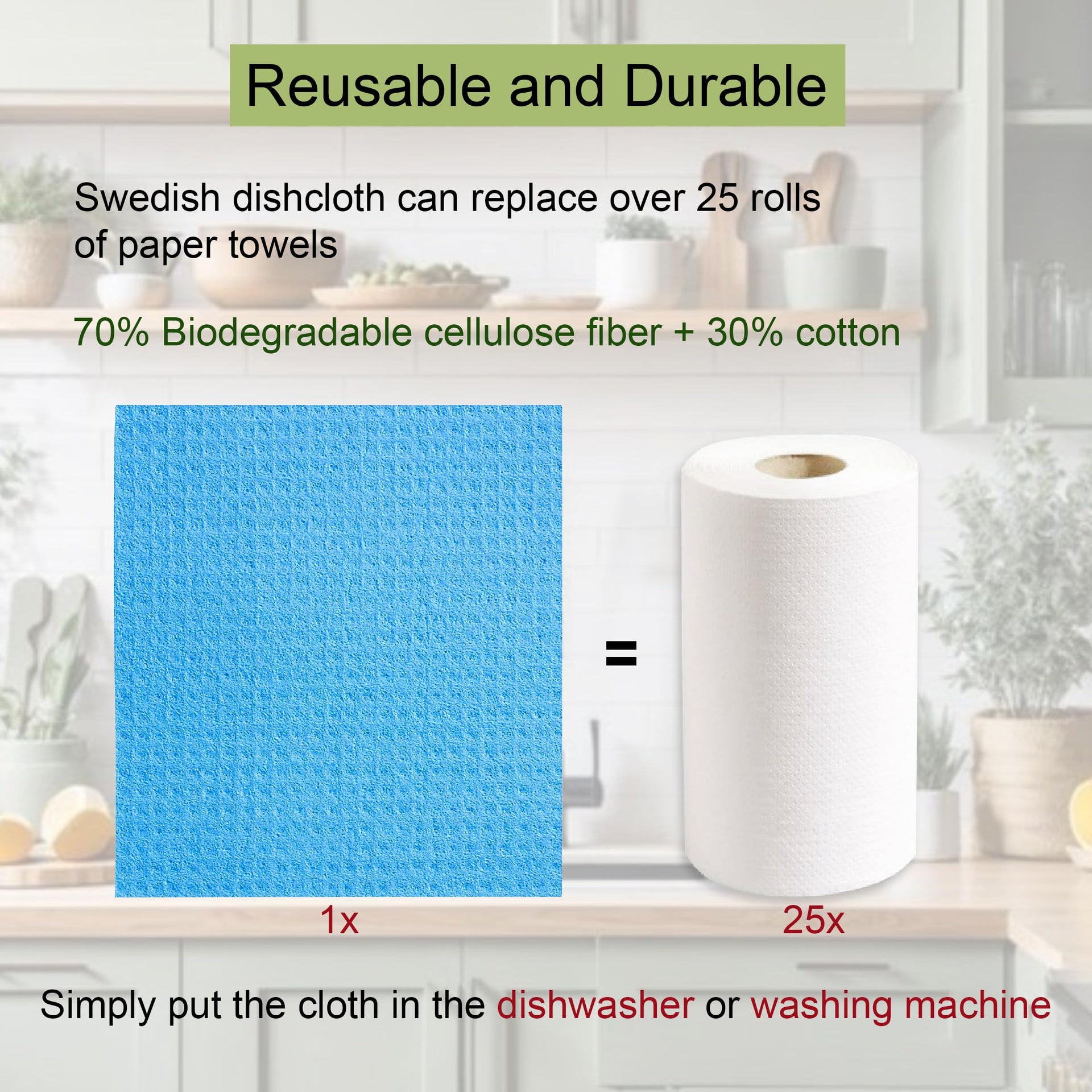 Swedish Dishcloth Cellulose Sponge 8 Pack (8 Count)