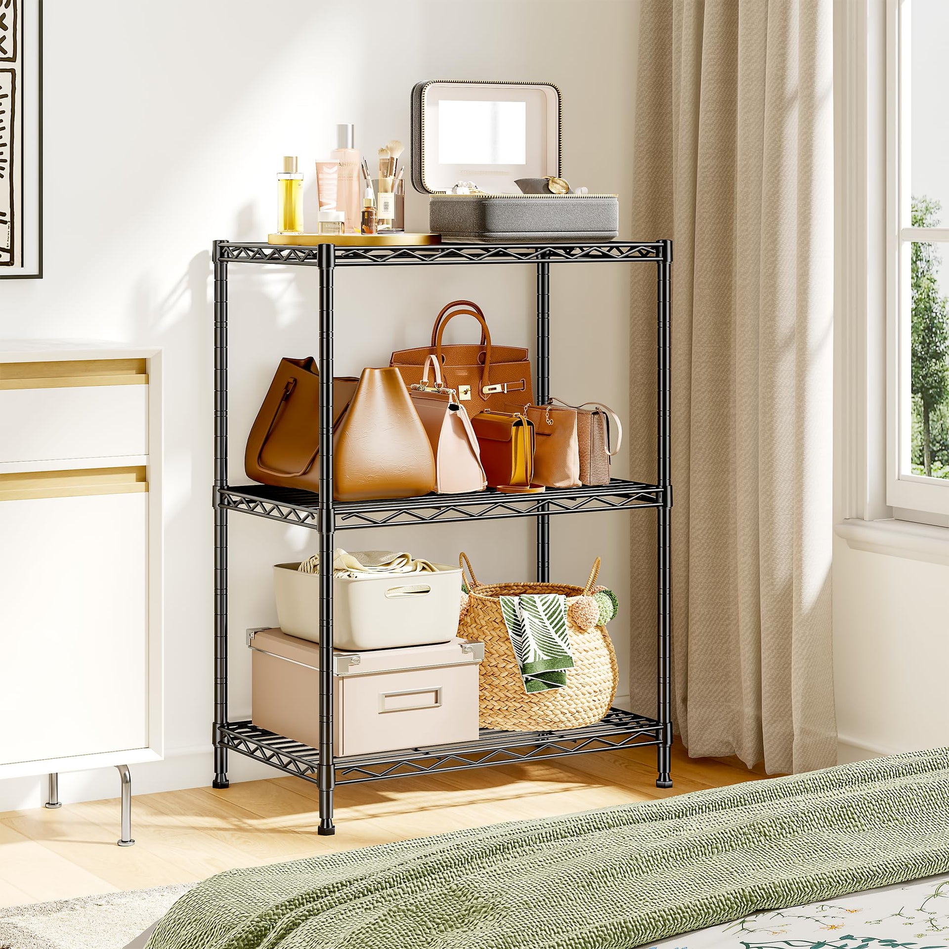 3 Tier Narrow Shelf Adjustable Storage Rack for Closet Bedroom