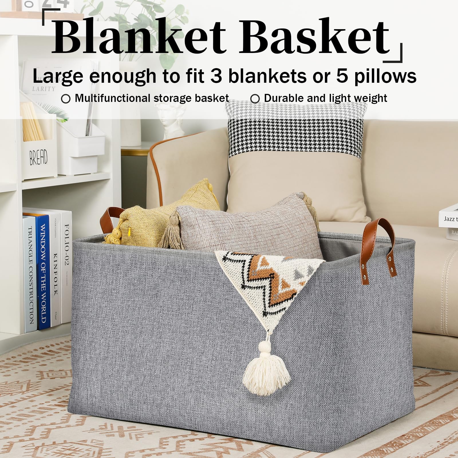 Large Grey Storage Baskets 70L Oversized Dog Toy Bin Basket