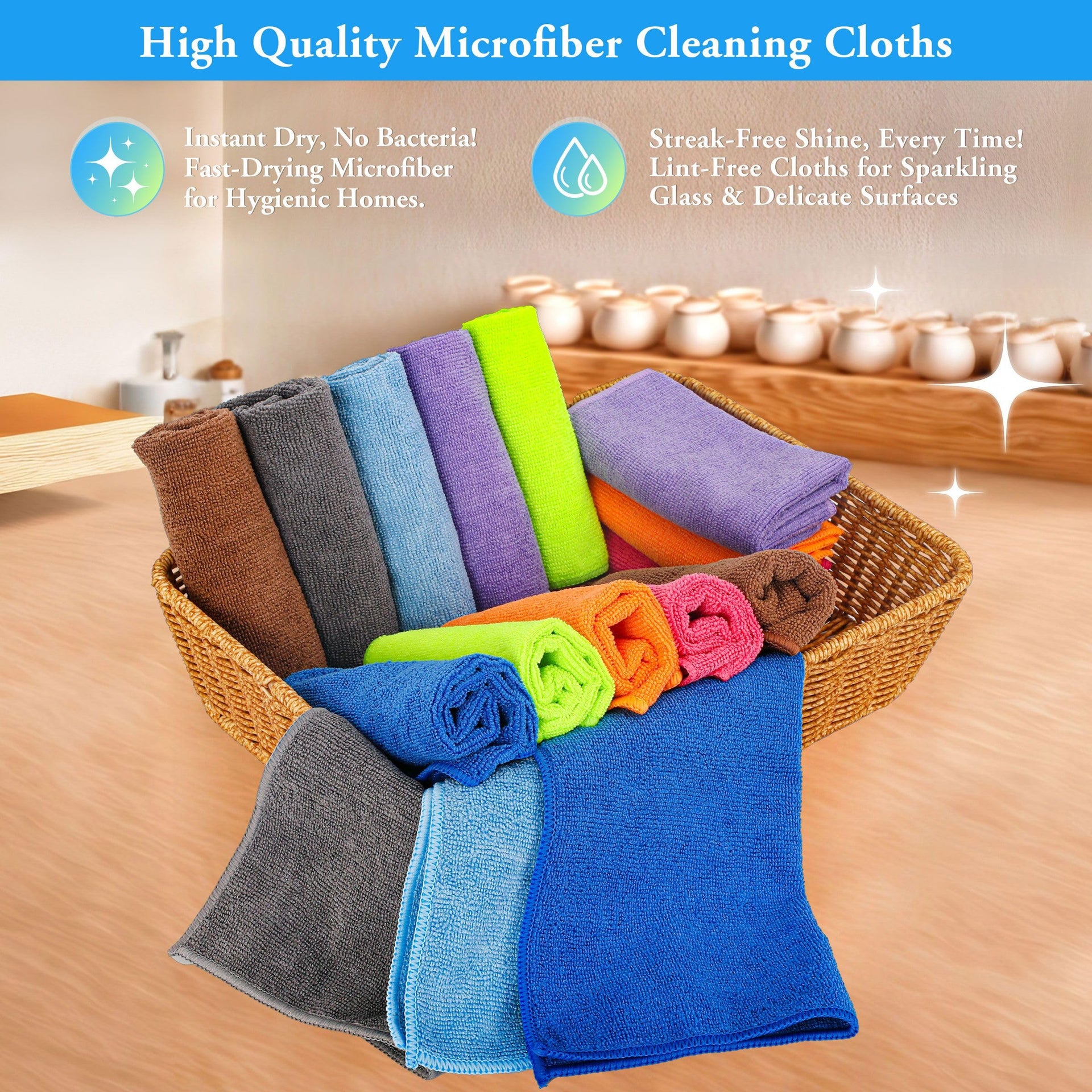 Microfiber Cleaning Cloths 16 Pack 8 Colors 11.5"x11.5" (16 Count)