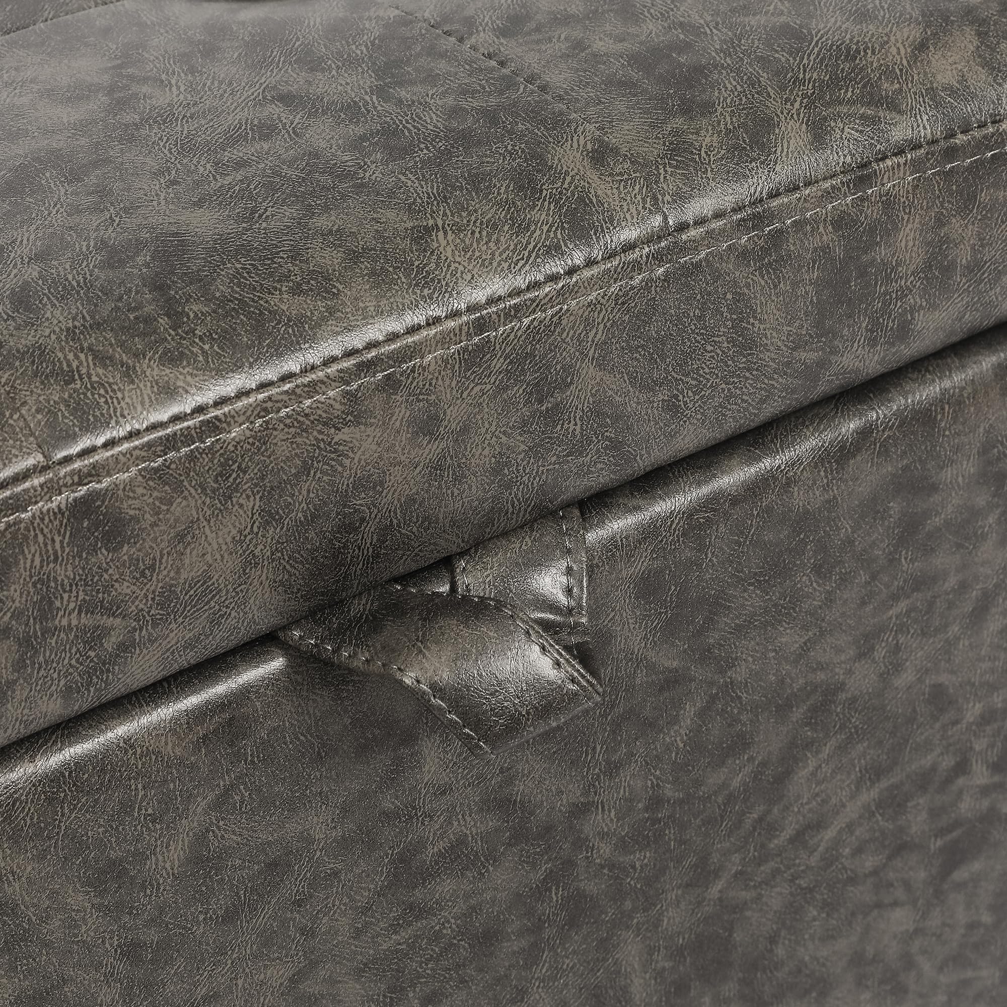 15.2" Square Faux Leather Storage Ottoman
