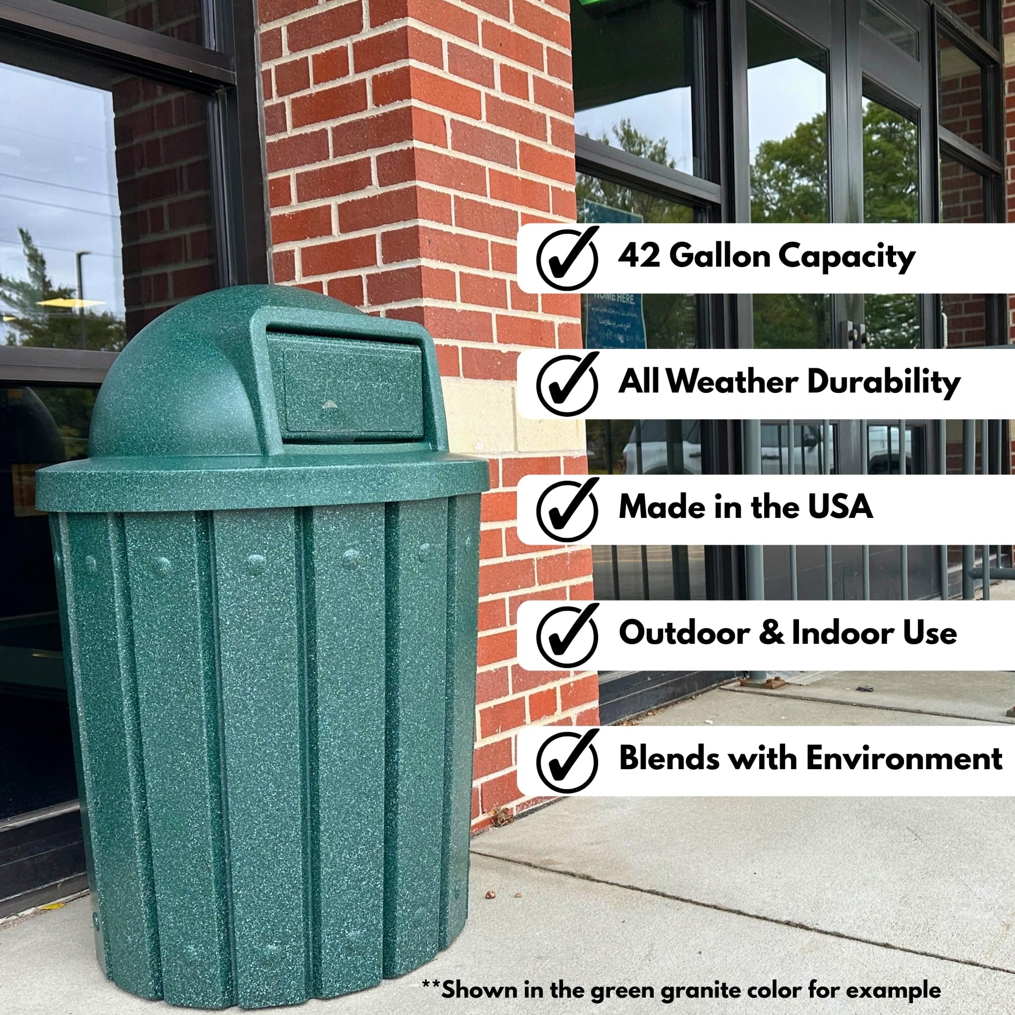 Campus Collection 42 Gallon Plastic Commercial Garbage Can with Push Lid