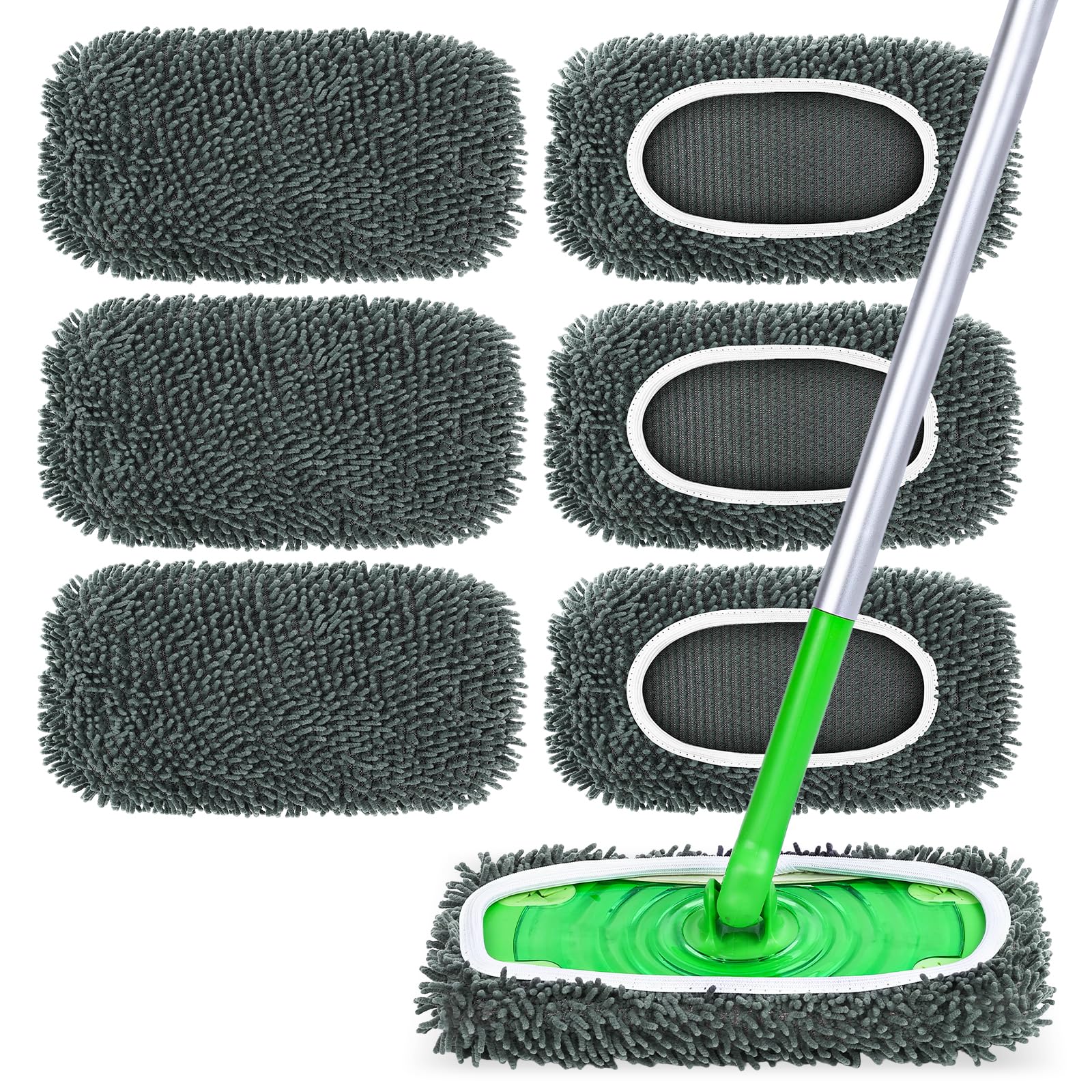 6 Pack Reusable Microfiber Mop Pads Compatible with Swiffer Sweeper (6 Count)