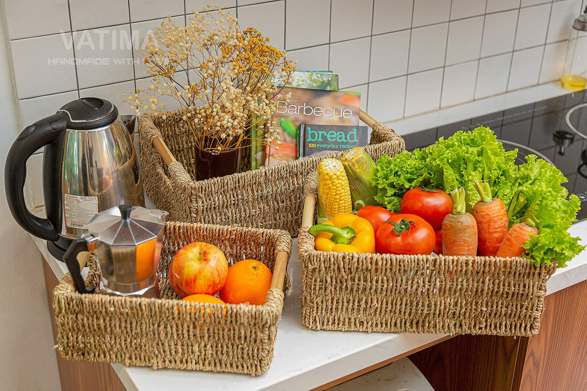 Seagrass Baskets with Wooden Handles (3 Count)
