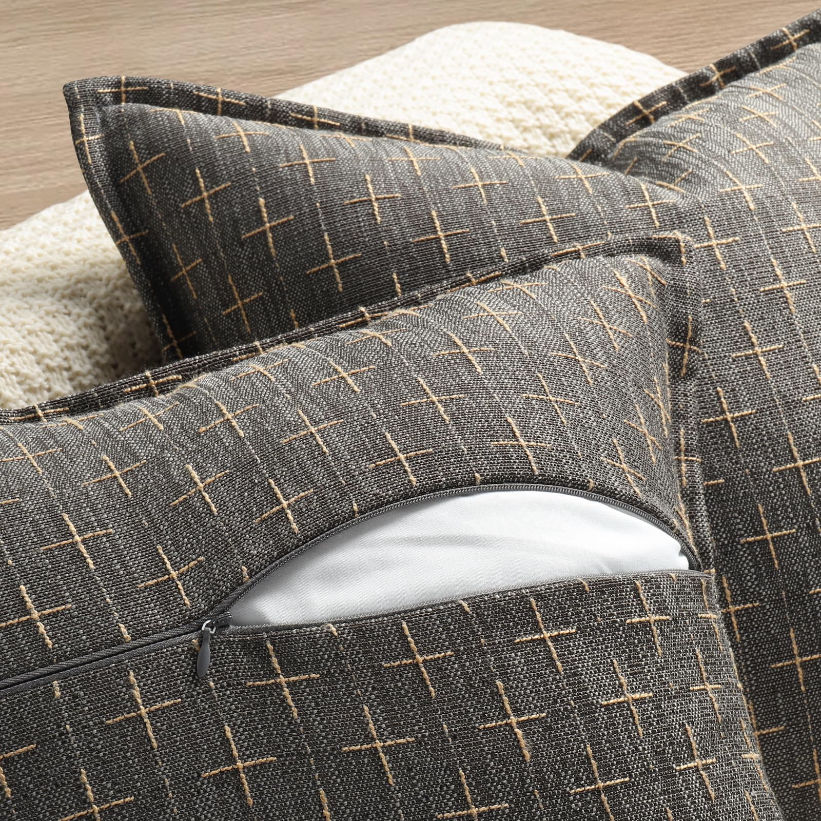 Pillow Covers 20x20 Set of 2 Soft Polyester Textured Pillow Covers with Stylish Flange Edge Cozy Farmhouse Throw Pillows for Couch Bed Sofa Living Room (2 Count)