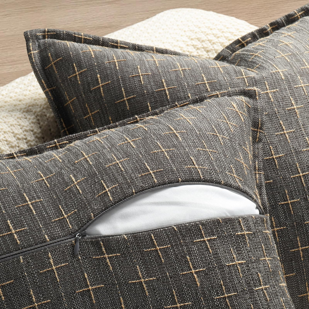 Pillow Covers 16x16 Set of 2 Soft Polyester Textured Pillow Covers with Stylish Flange Edge Cozy Farmhouse Throw Pillows for Couch Bed Sofa Living Room (2 Count)