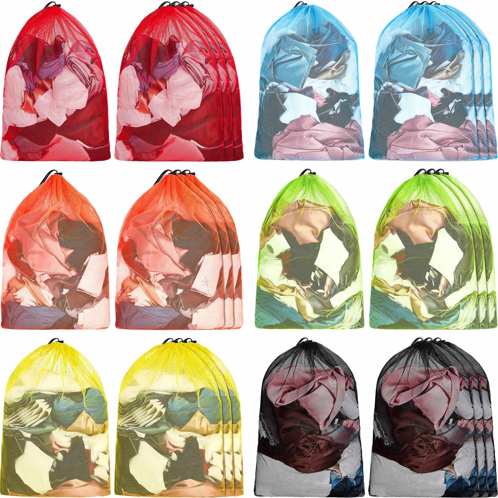 24 Pcs 32x24 in Large Laundry Bag Colorful Extra Large Mesh Laundry Bag Bulk with Drawstring Heavy Duty Mesh Machine Washable Drawstring Pouch (24 Count)