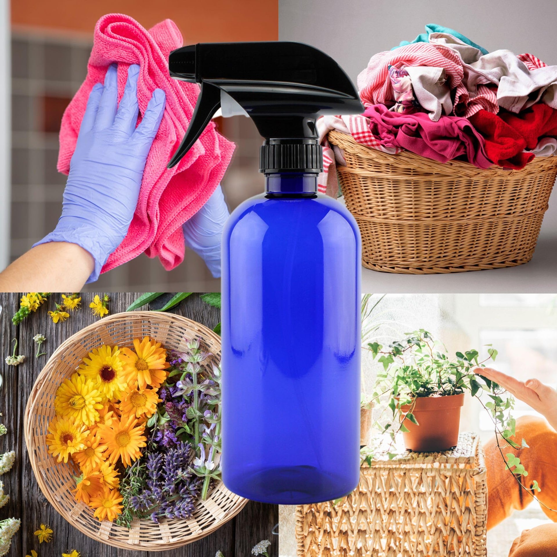 16oz Blue PLASTIC Spray Bottles w (6 Count)