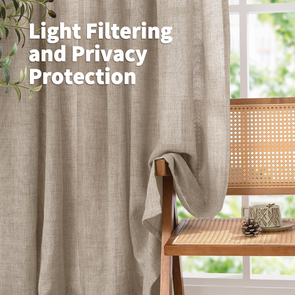 Oatmeal Linen Curtains 36 Inch Length for Short Kitchen Window (2 Count)