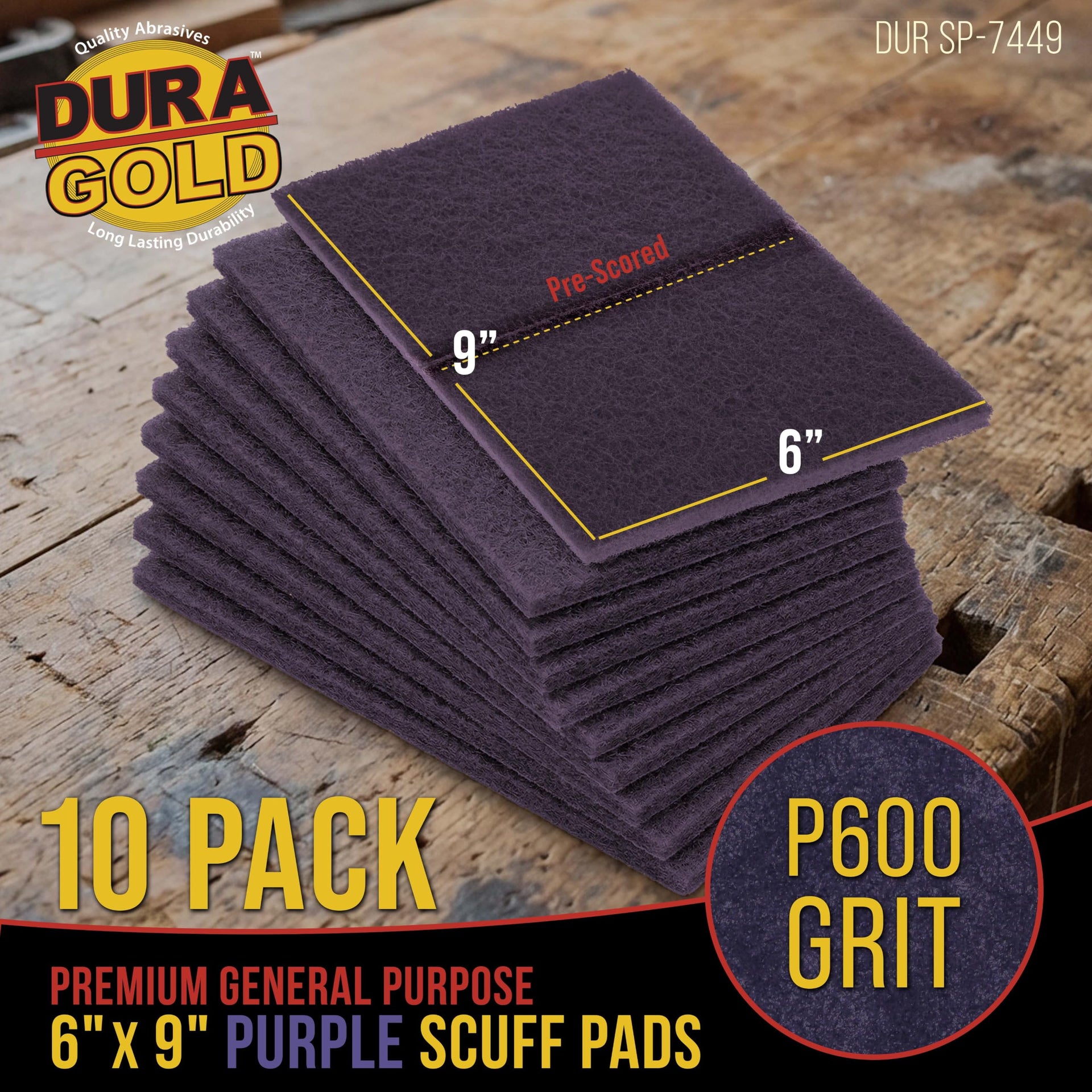 Premium 6" x 9" Purple Medium Fine 600 Grit General Purpose Scuff Pads (10 Count)