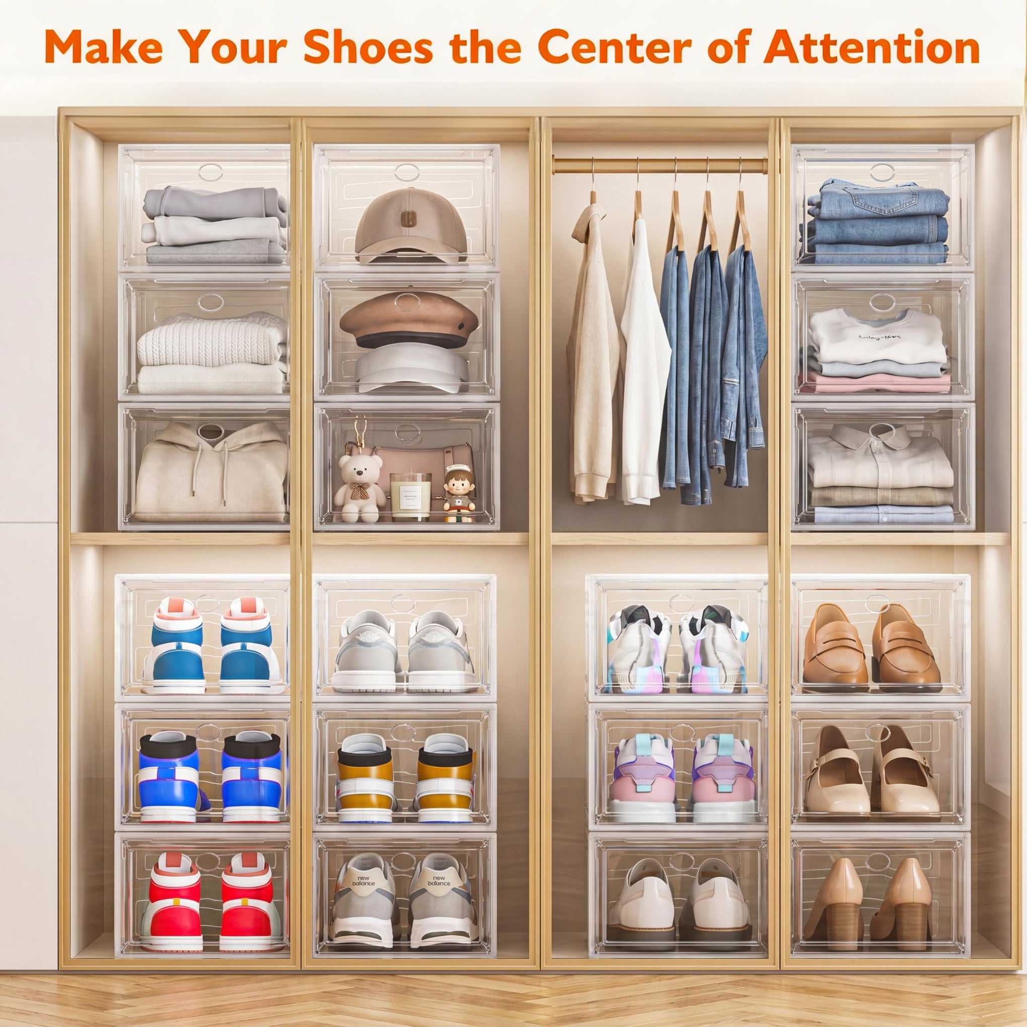 Sturdy Clear Shoe Organizer with Magnetic Door (6 Count)