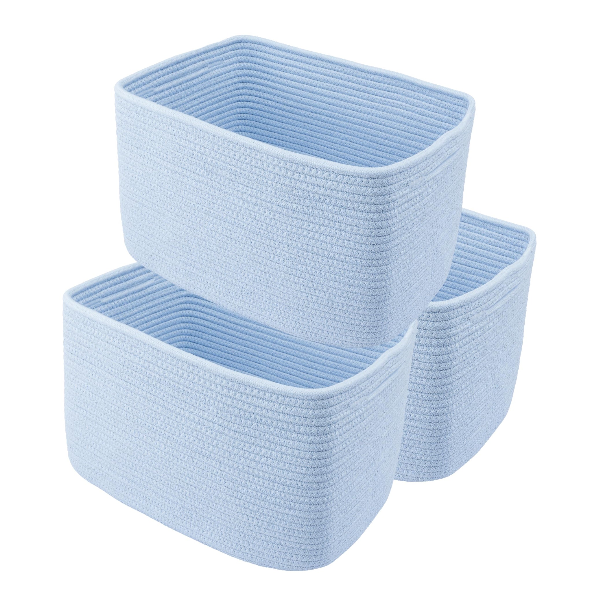 Woven Cotton Rope Storage Baskets 15x10x9.3" 3 Pack Light Blue