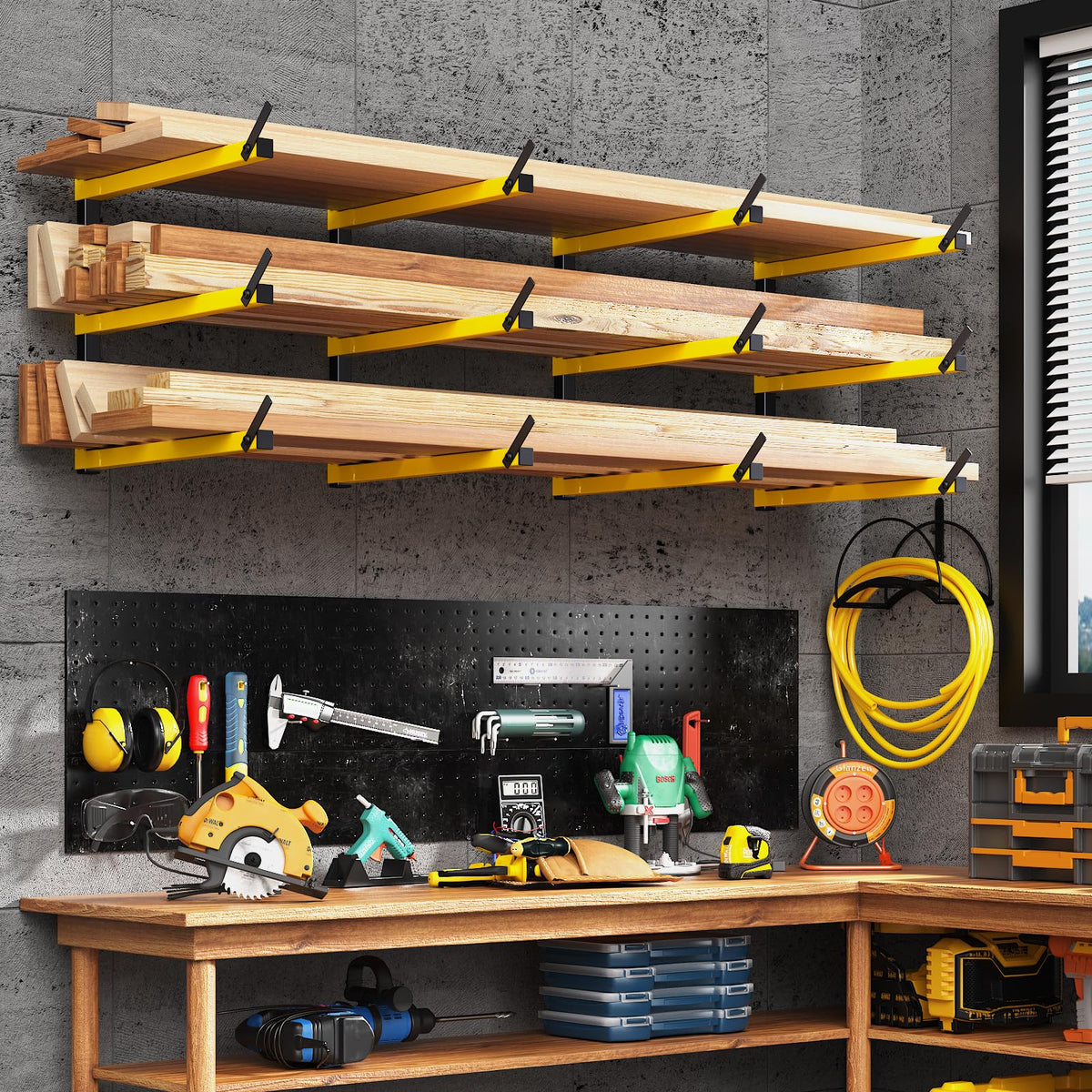 Lumber Storage Rack Folding Wood Storage Racks Wall (2 Count)
