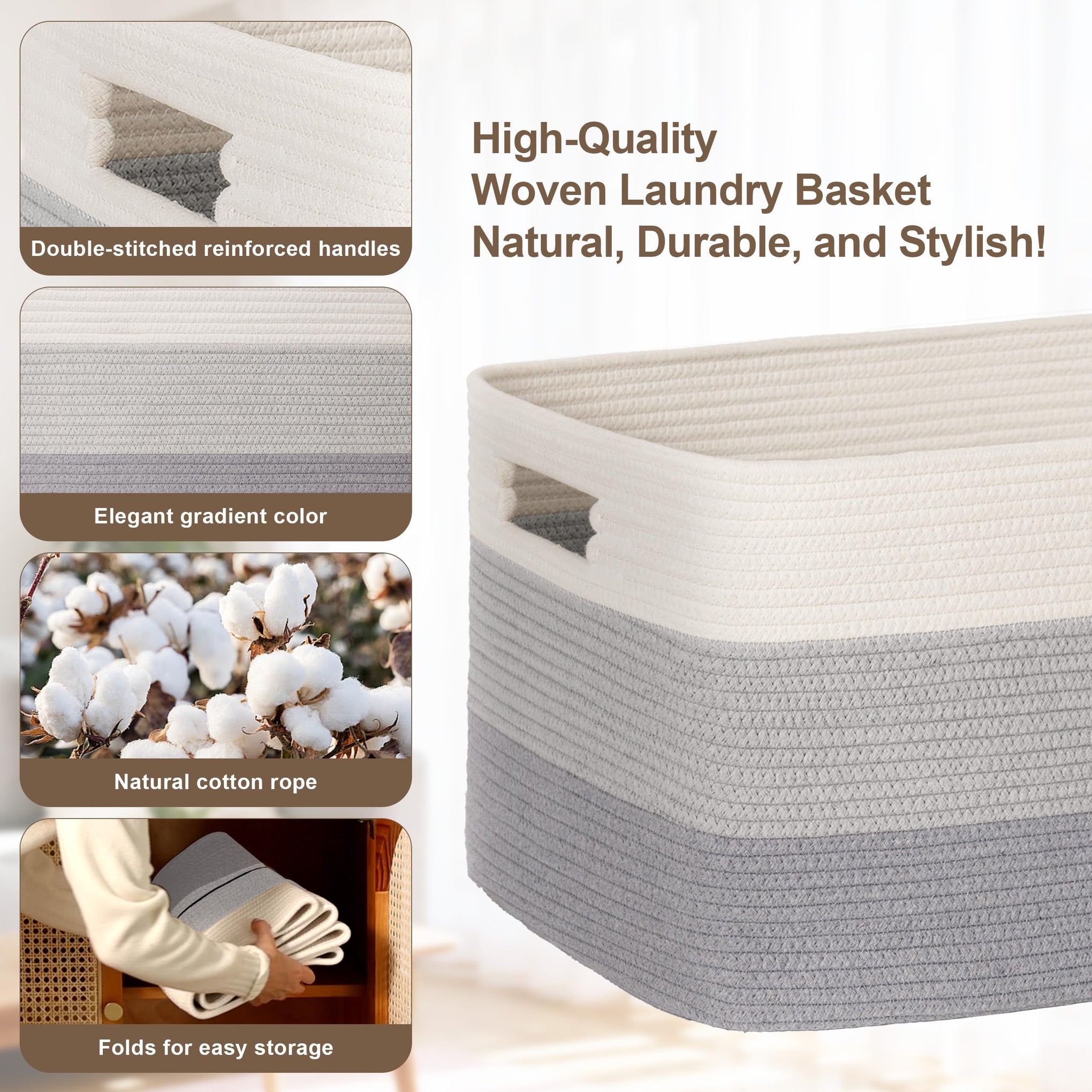 86L Large Woven Laundry Basket Hamper with Handles