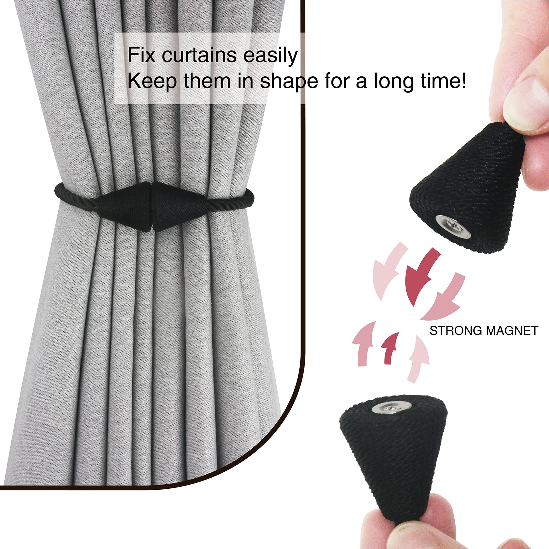 2 Pack Magnetic Curtain Tiebacks Rope Modern Handmade Curtain Tie Backs Decorative Drapes Weave Holdbacks for Window Décor