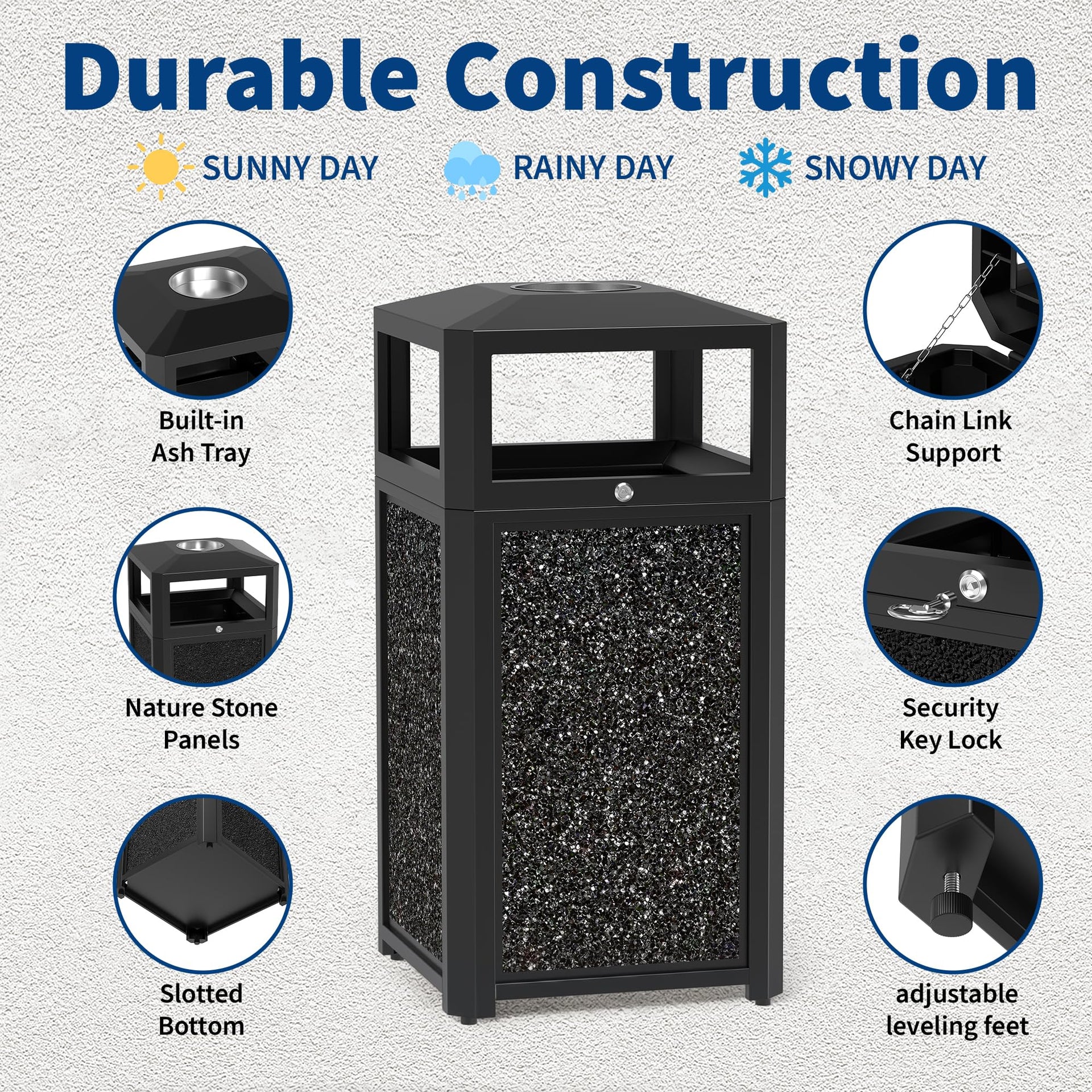 40 Gal. Commercial Outdoor Trash Can with Lid & Ashtray